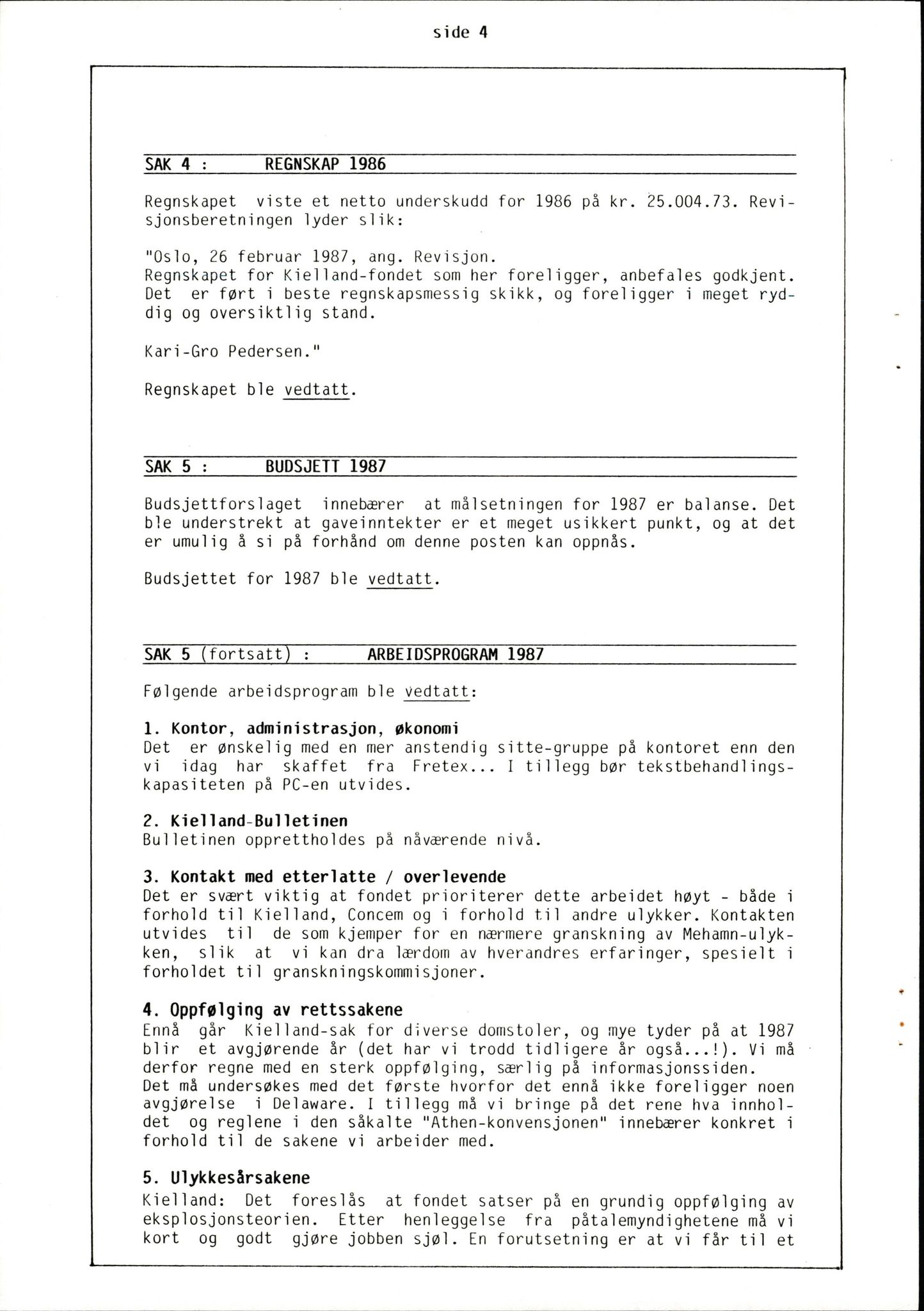 Pa 1660 - Kielland- fondet, AV/SAST-A-102242/X/Xa/L0001: Rapport til overlevende og etterlatte/ Kielland Bulletin, 1980-1998