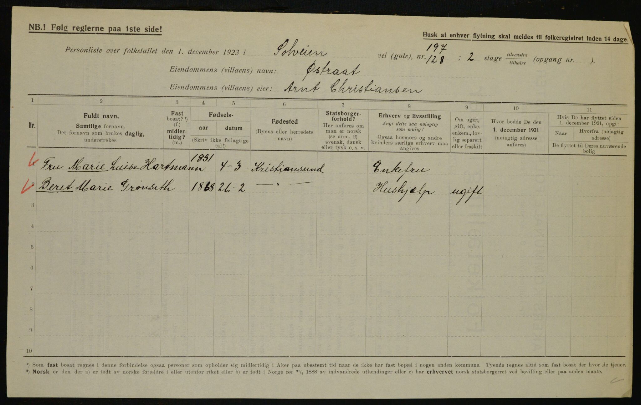 , Municipal Census 1923 for Aker, 1923, p. 46180