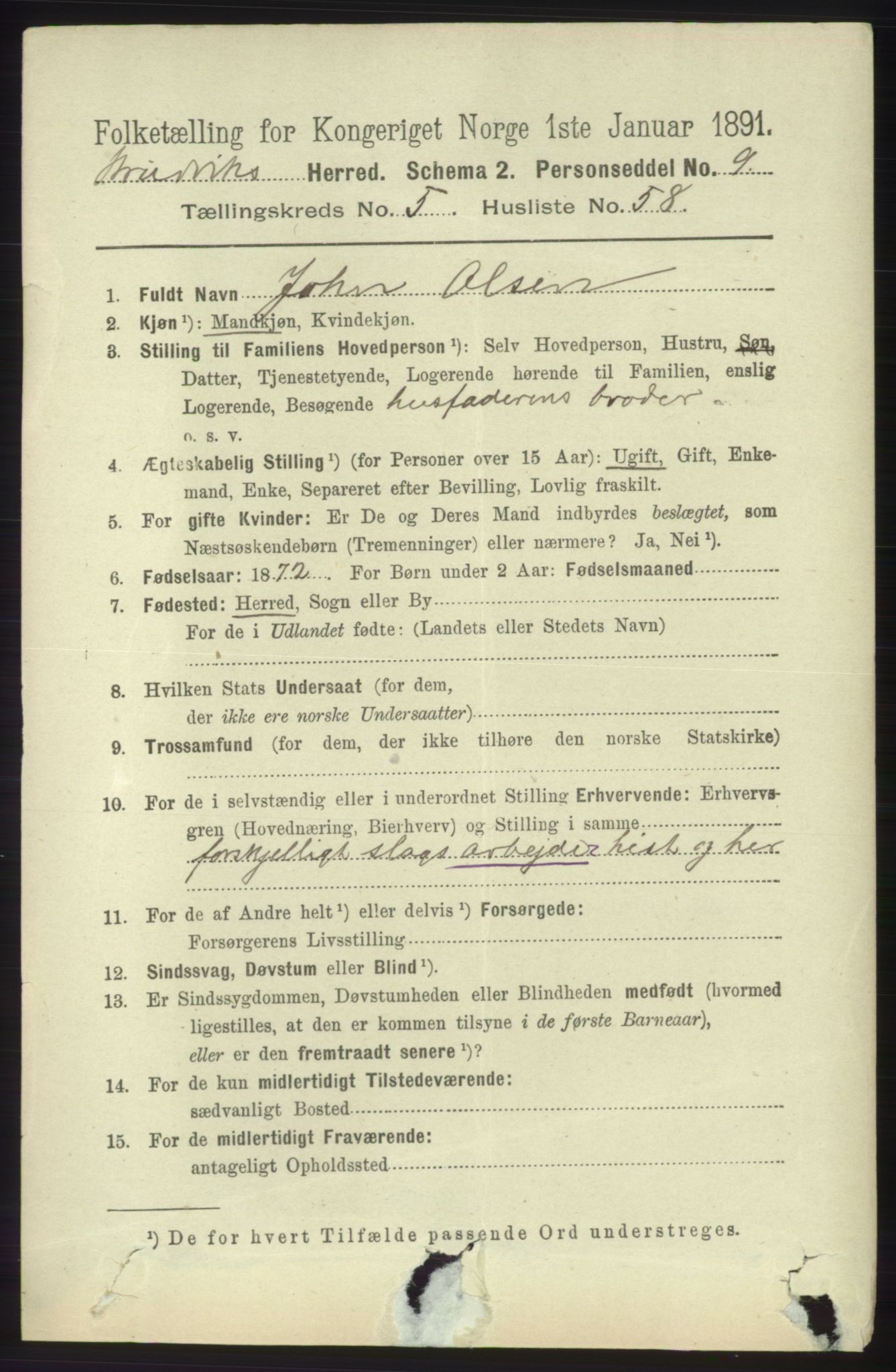 RA, 1891 census for 1251 Bruvik, 1891, p. 1726