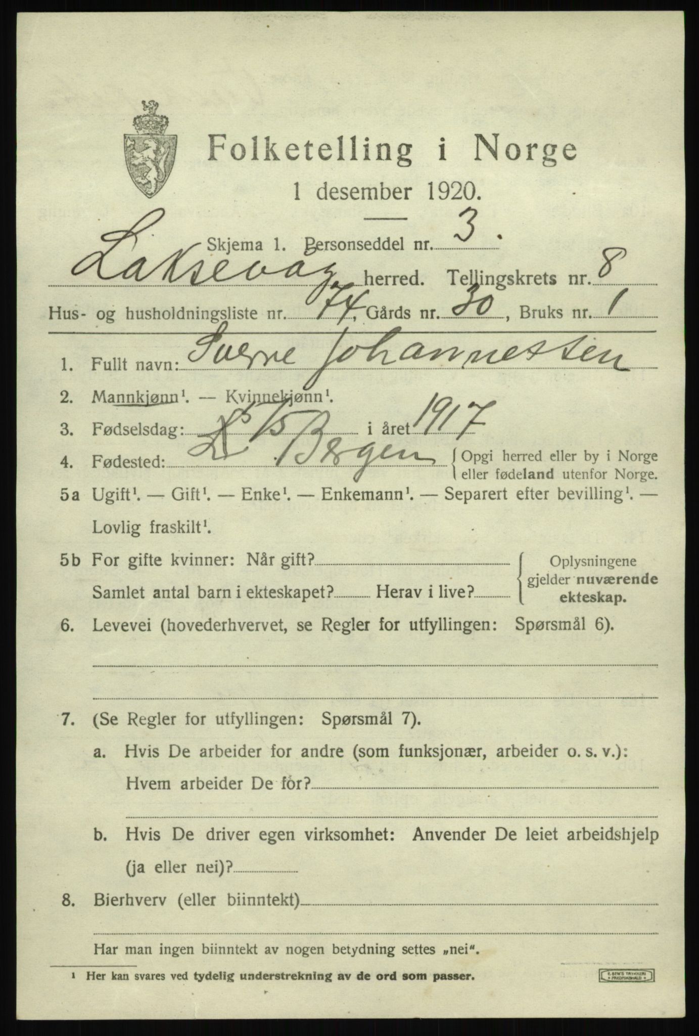 SAB, 1920 census for Laksevåg, 1920, p. 19412