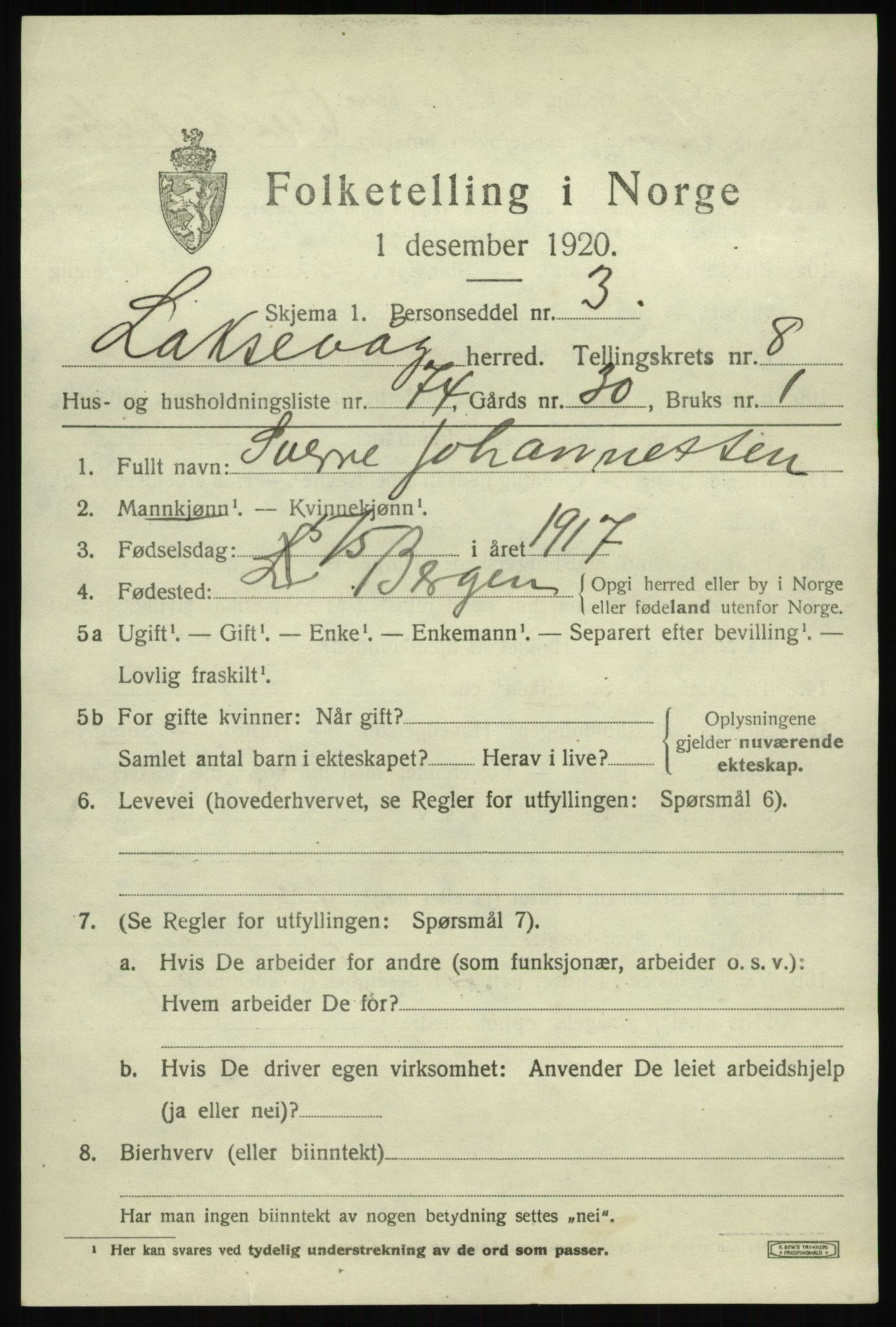 SAB, 1920 census for Laksevåg, 1920, p. 19412