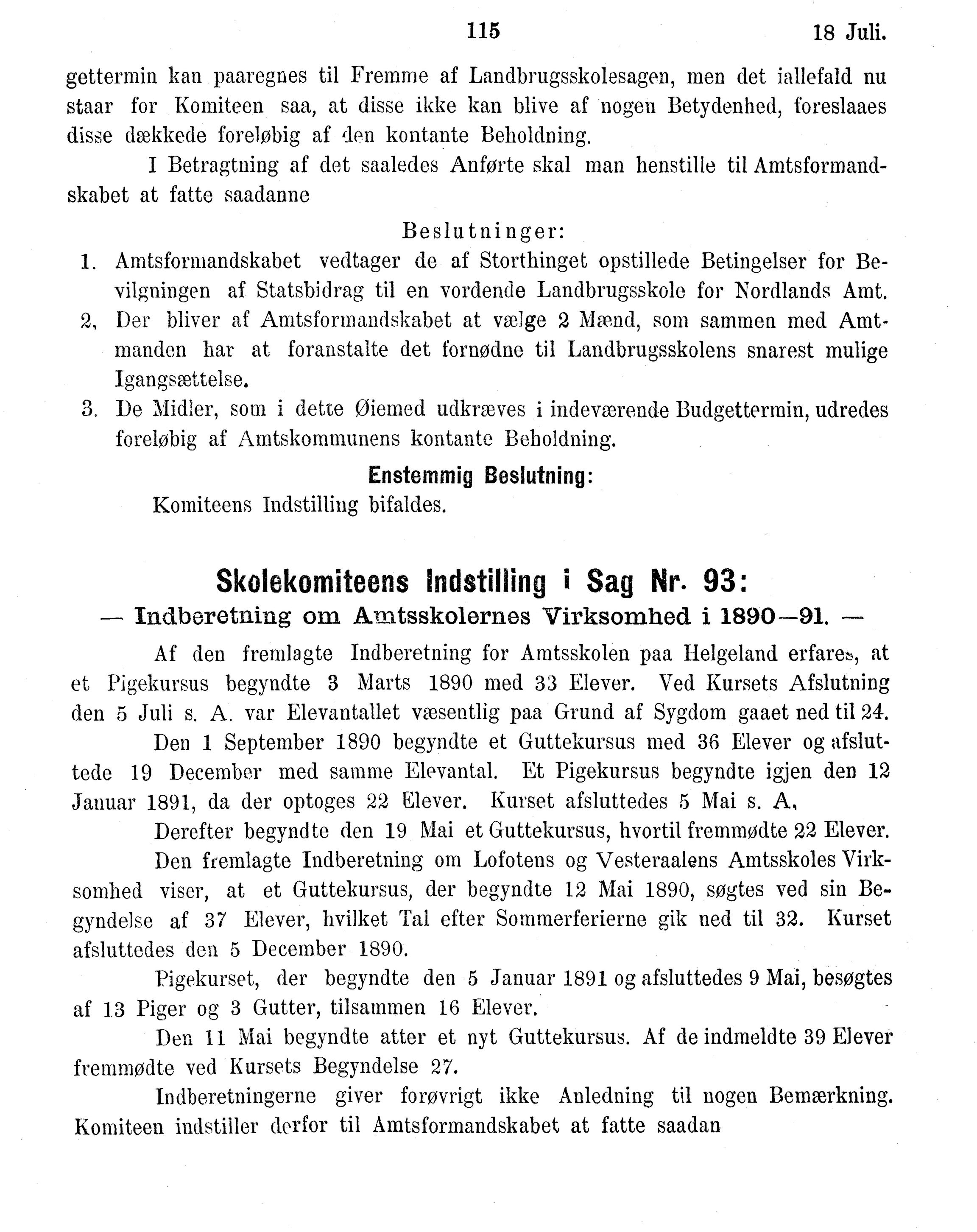 Nordland Fylkeskommune. Fylkestinget, AIN/NFK-17/176/A/Ac/L0016: Fylkestingsforhandlinger 1891-1893, 1891-1893