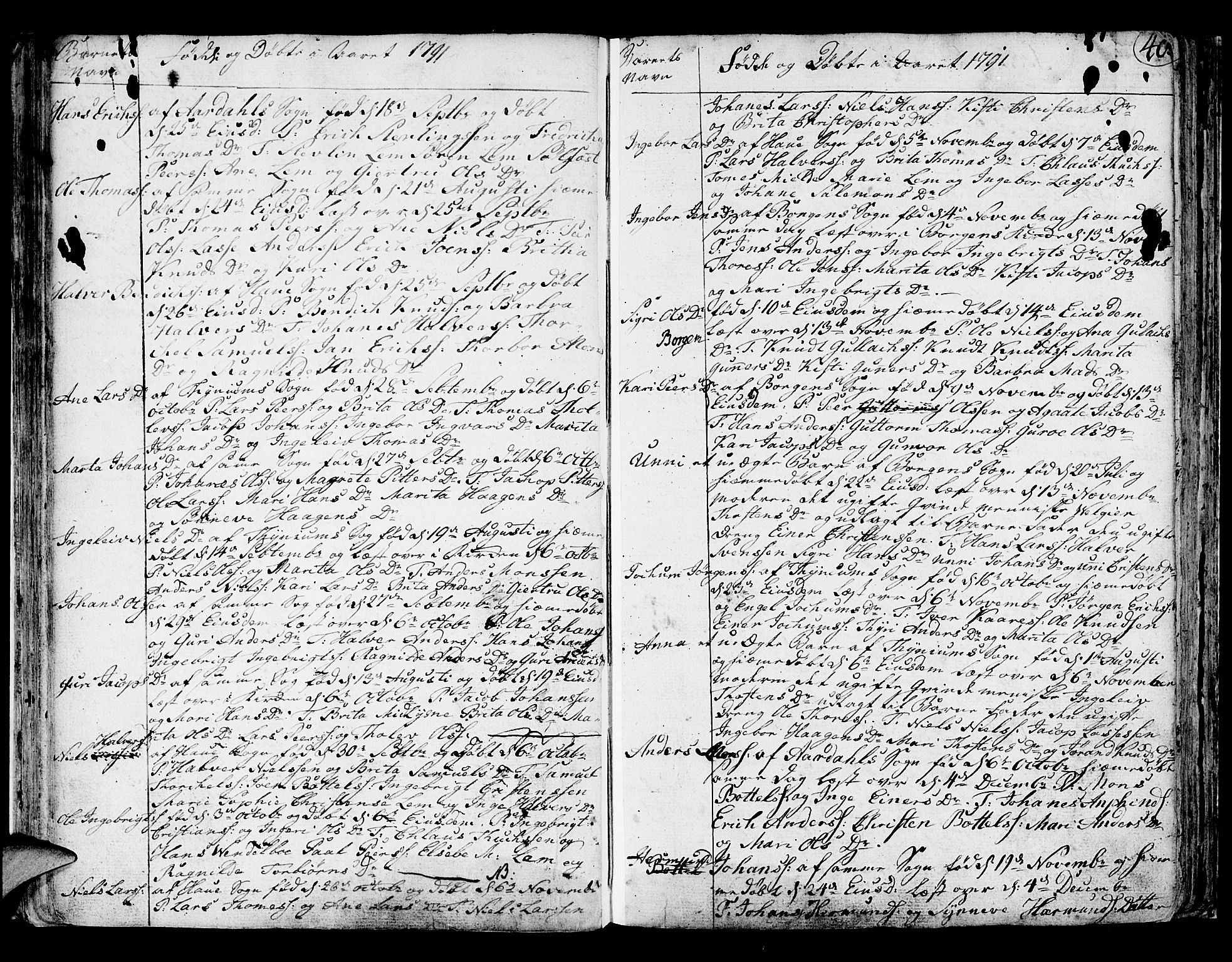 Lærdal sokneprestembete, SAB/A-81201: Parish register (official) no. A 3, 1783-1804, p. 40