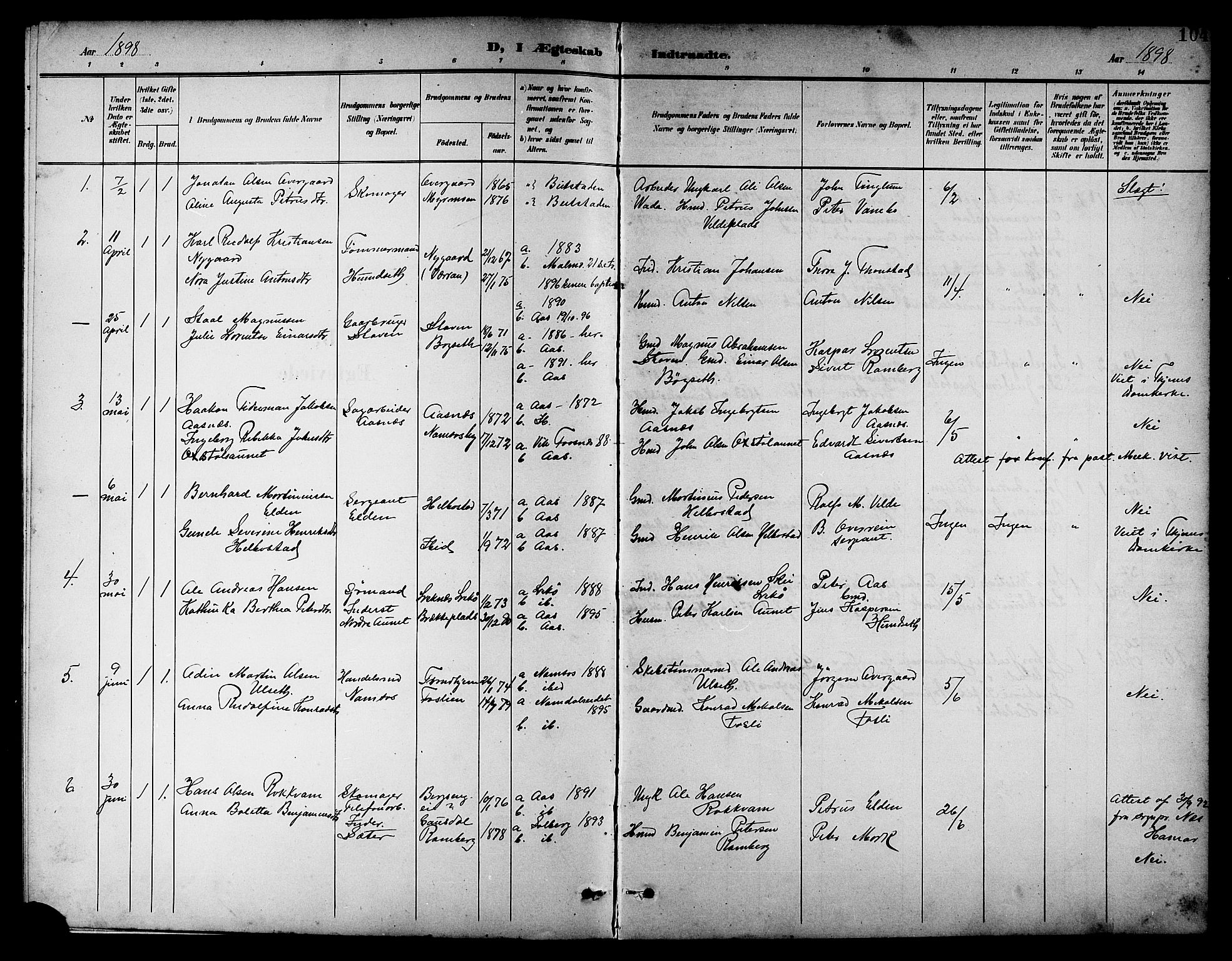Ministerialprotokoller, klokkerbøker og fødselsregistre - Nord-Trøndelag, SAT/A-1458/742/L0412: Parish register (copy) no. 742C03, 1898-1910, p. 104