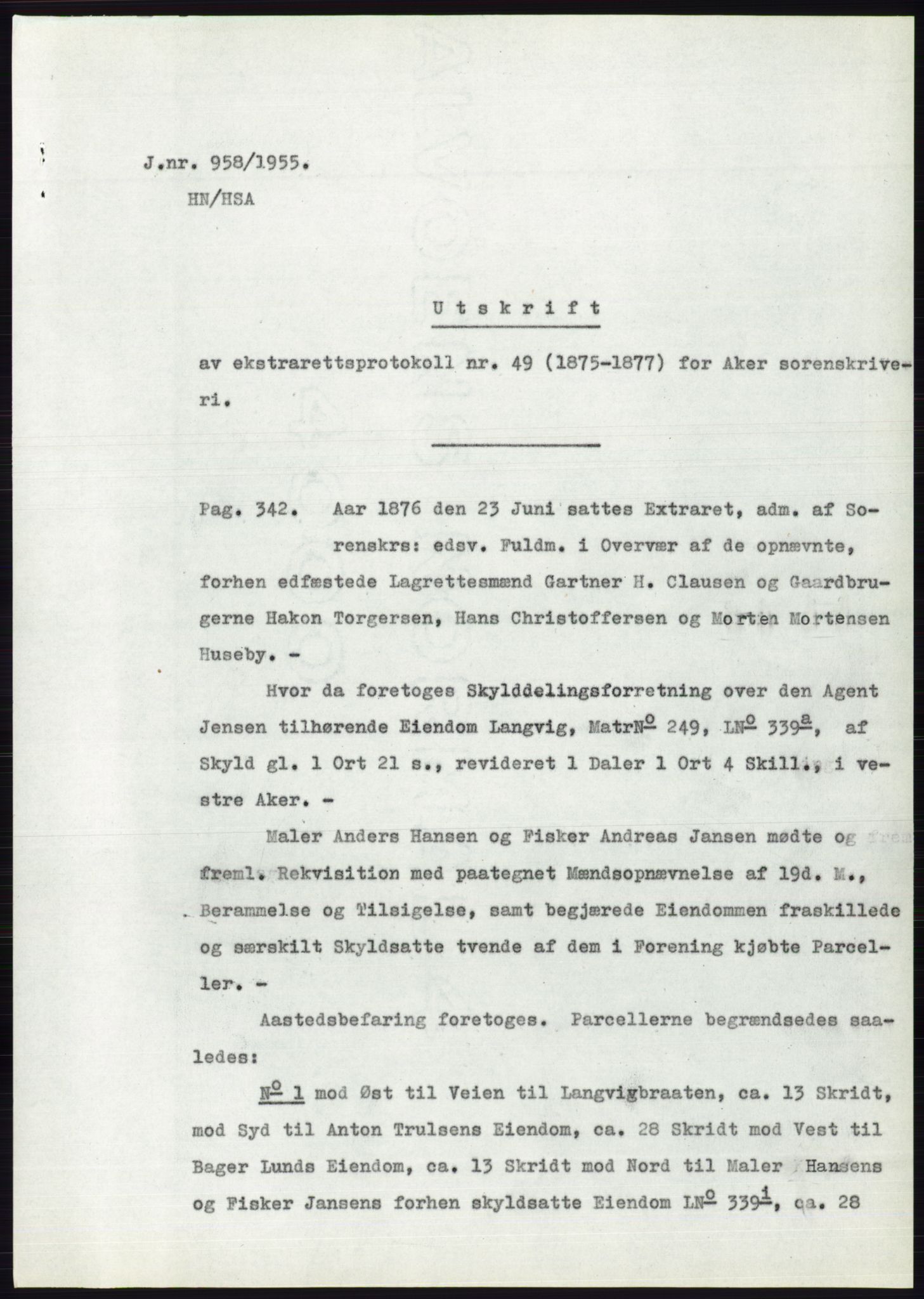 Statsarkivet i Oslo, SAO/A-10621/Z/Zd/L0003: Avskrifter, j.nr 714-1202/1955, 1955, p. 156