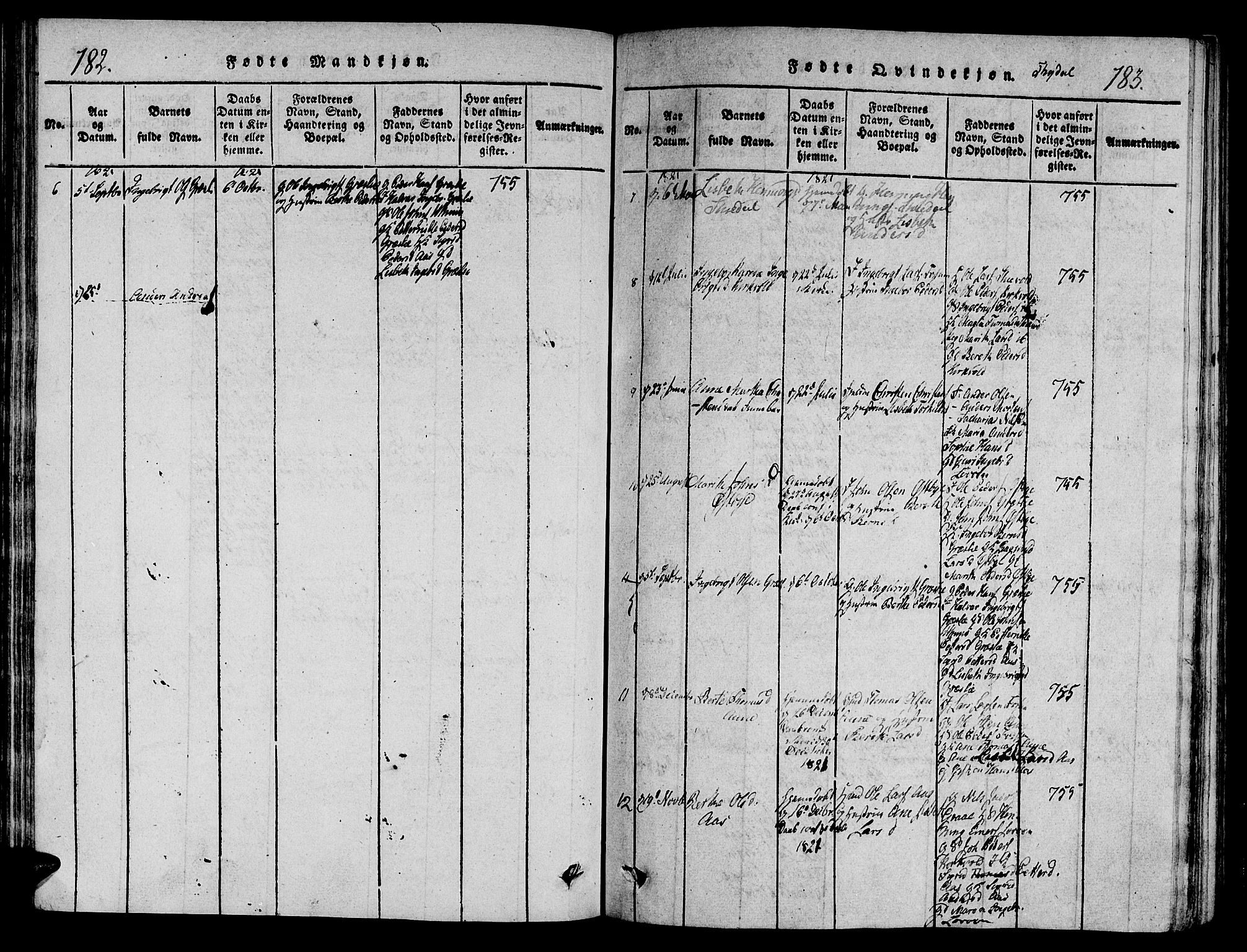 Ministerialprotokoller, klokkerbøker og fødselsregistre - Sør-Trøndelag, SAT/A-1456/695/L1142: Parish register (official) no. 695A04 /2, 1816-1824, p. 182-183