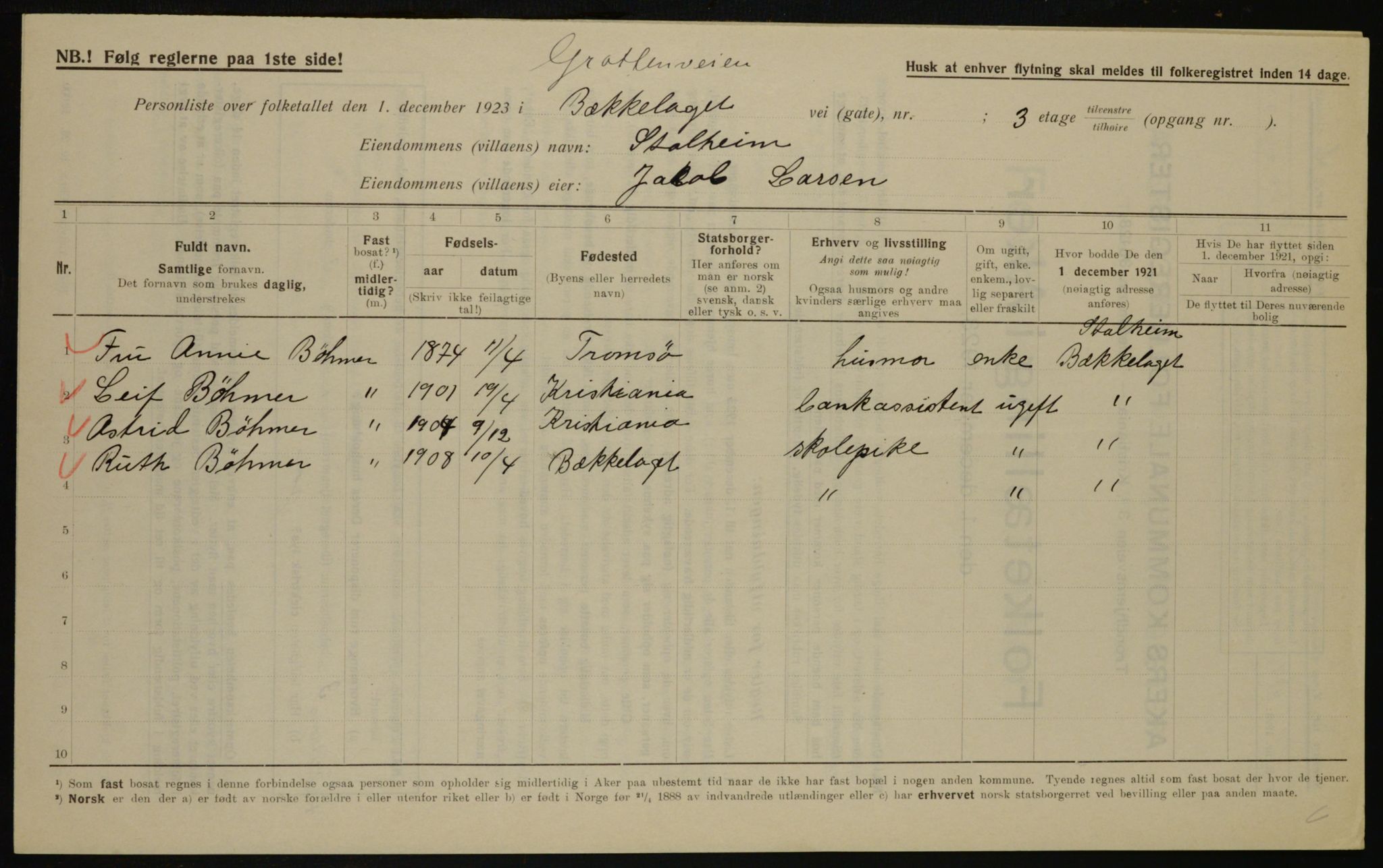 , Municipal Census 1923 for Aker, 1923, p. 39232