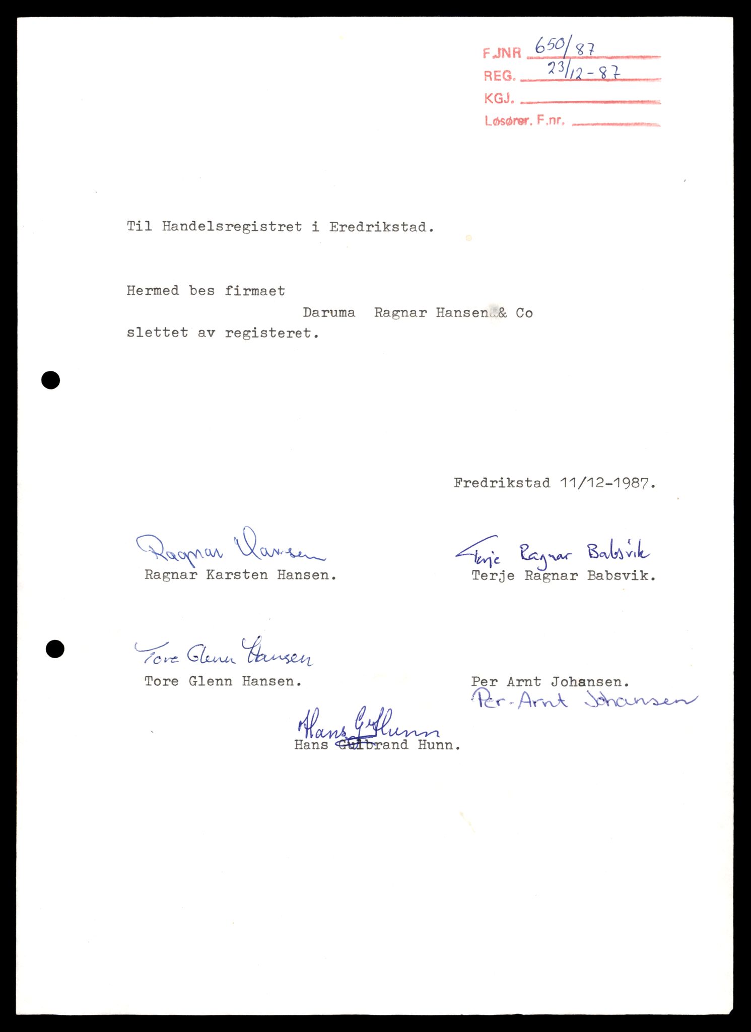 Fredrikstad tingrett, AV/SAT-A-10473/K/Kb/Kba/L0007: Enkeltmannsforetak, aksjeselskap og andelslag, Dar-Dy, 1944-1990, p. 1