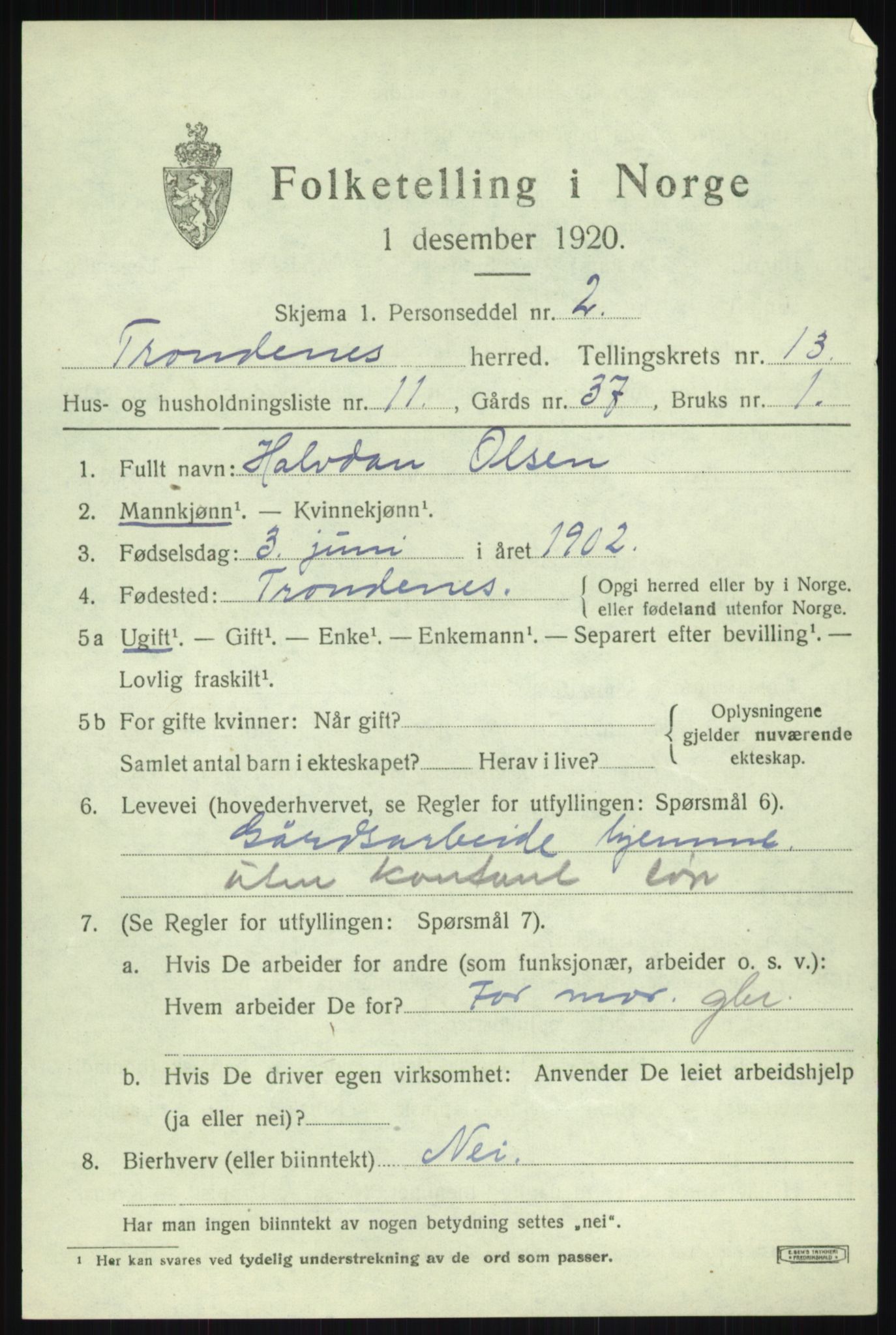 SATØ, 1920 census for Trondenes, 1920, p. 9477