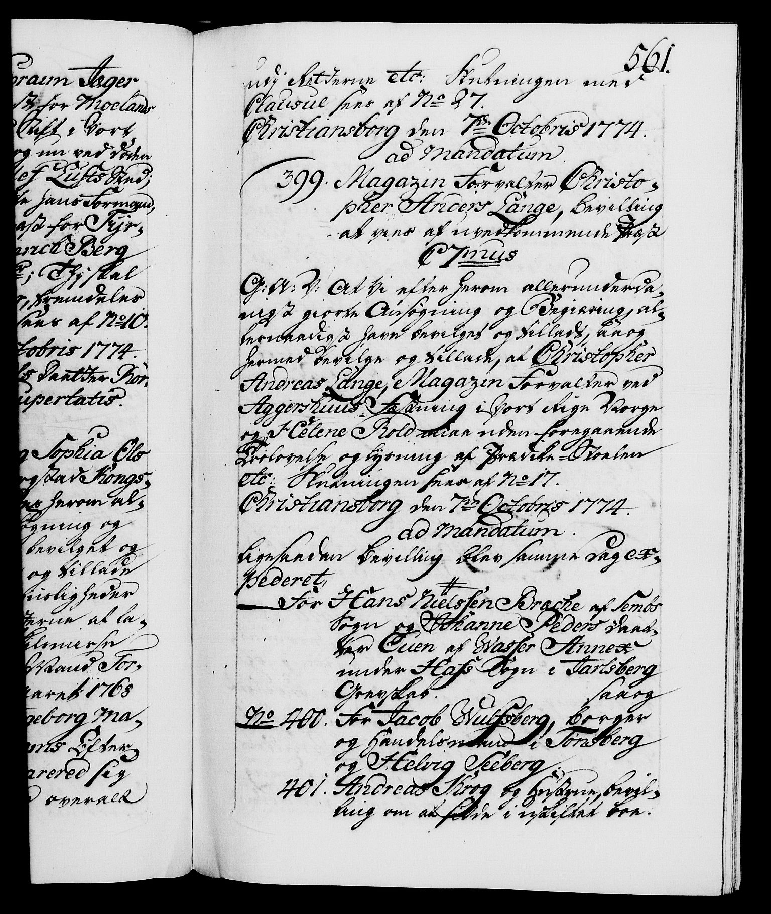 Danske Kanselli 1572-1799, AV/RA-EA-3023/F/Fc/Fca/Fcaa/L0046: Norske registre, 1773-1775, p. 561a