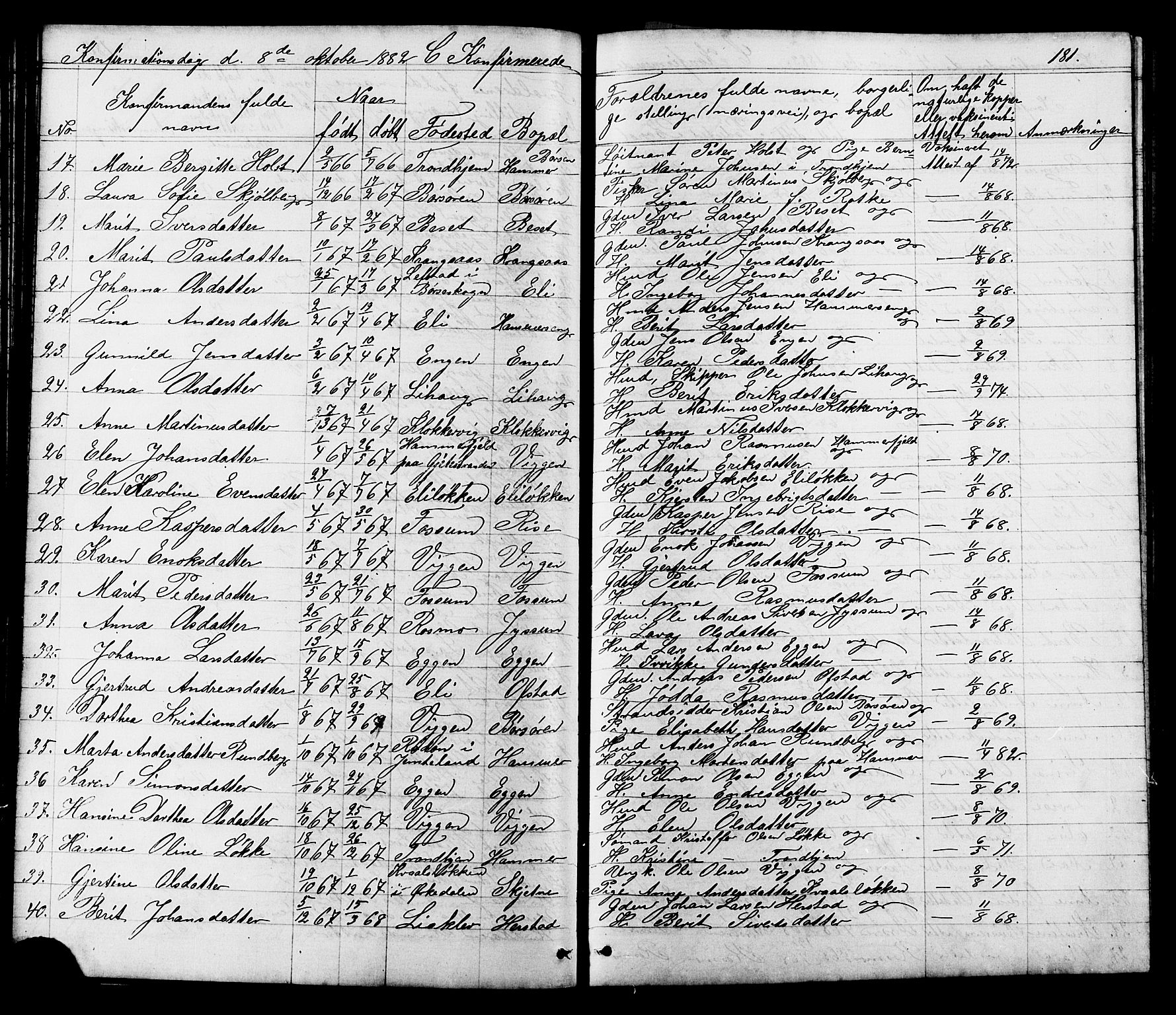 Ministerialprotokoller, klokkerbøker og fødselsregistre - Sør-Trøndelag, SAT/A-1456/665/L0777: Parish register (copy) no. 665C02, 1867-1915, p. 181