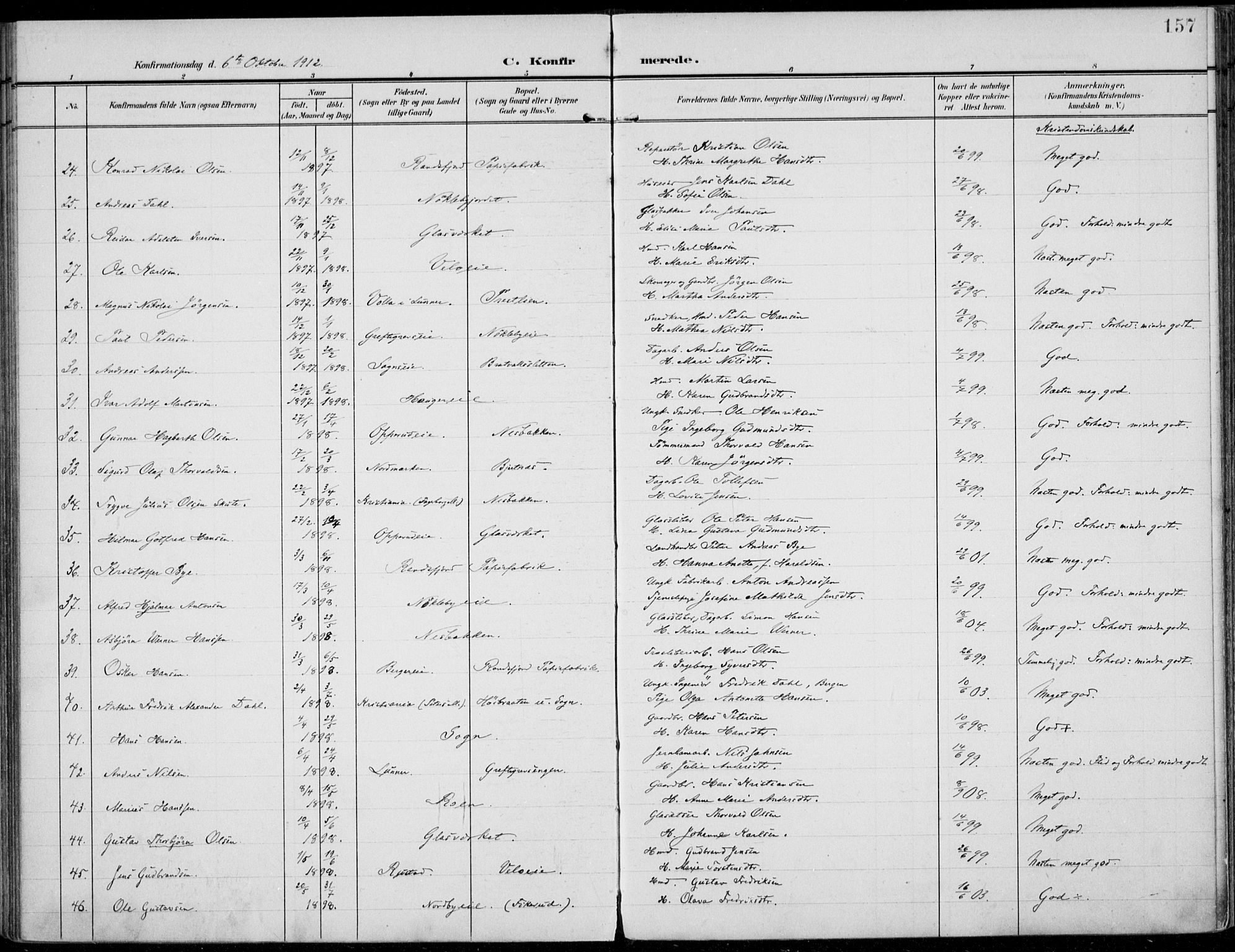 Jevnaker prestekontor, SAH/PREST-116/H/Ha/Haa/L0011: Parish register (official) no. 11, 1902-1913, p. 157