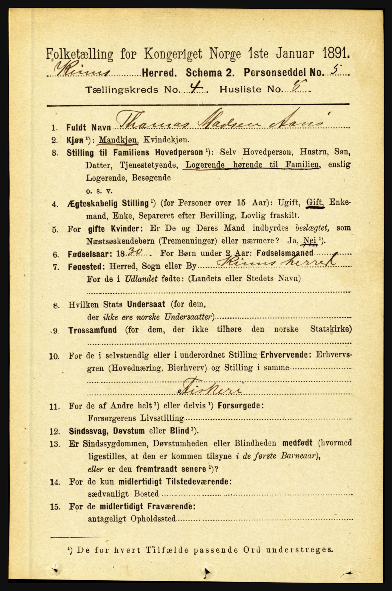 RA, 1891 census for 1437 Kinn, 1891, p. 1354