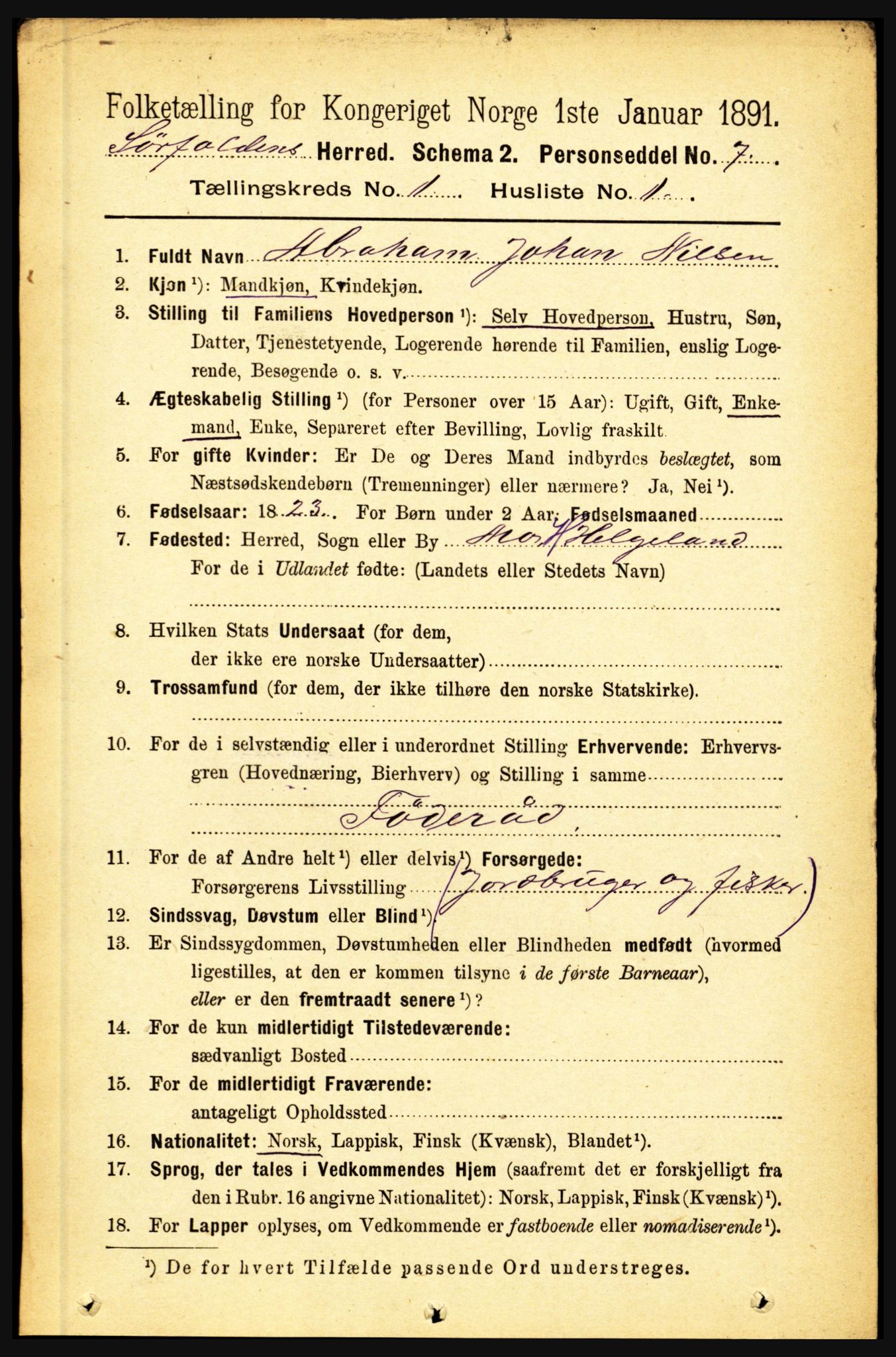 RA, 1891 census for 1845 Sørfold, 1891, p. 52