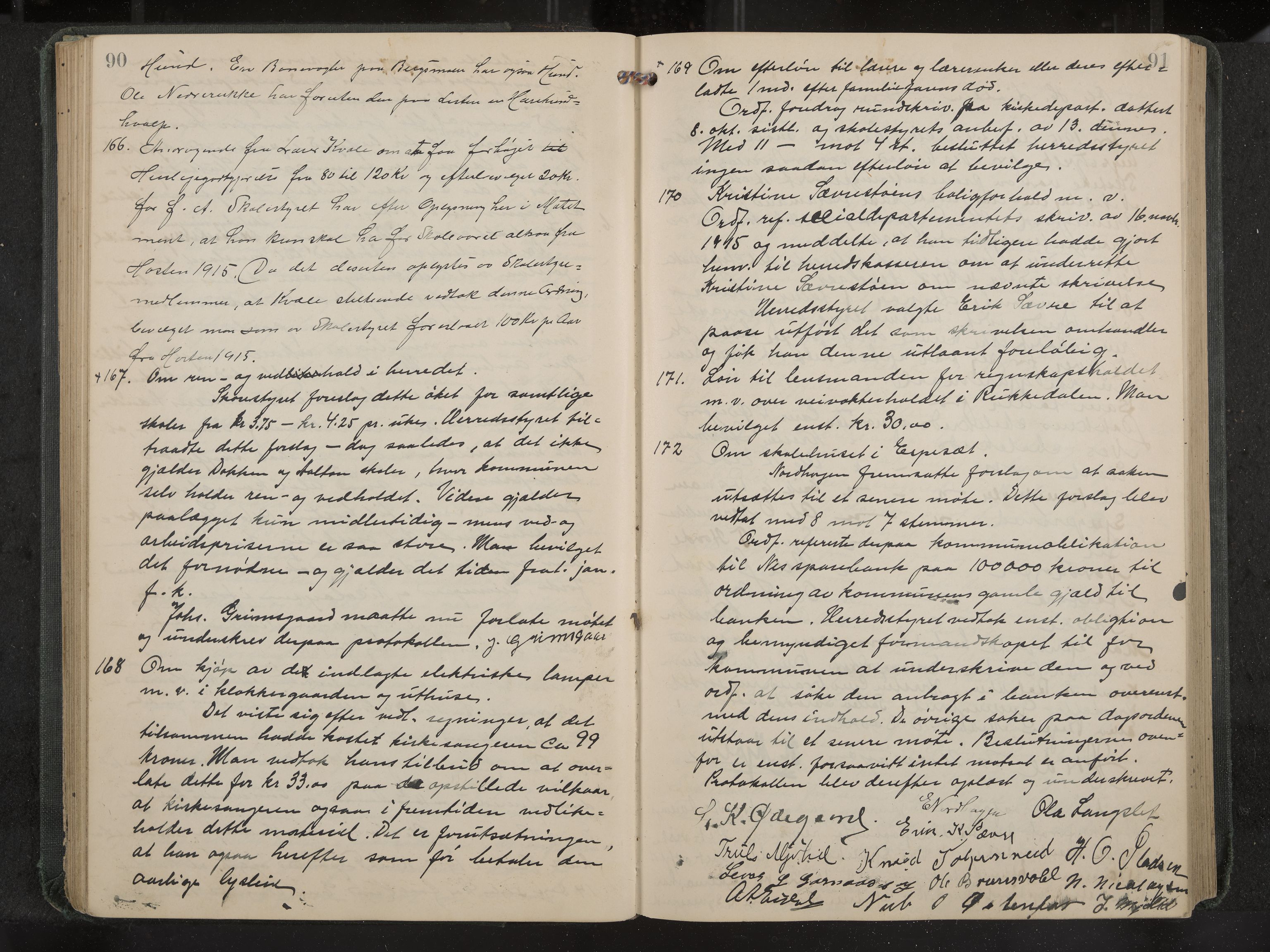 Nes formannskap og sentraladministrasjon, IKAK/0616021-1/A/Aa/L0005: Møtebok med register, 1914-1919, p. 90-91