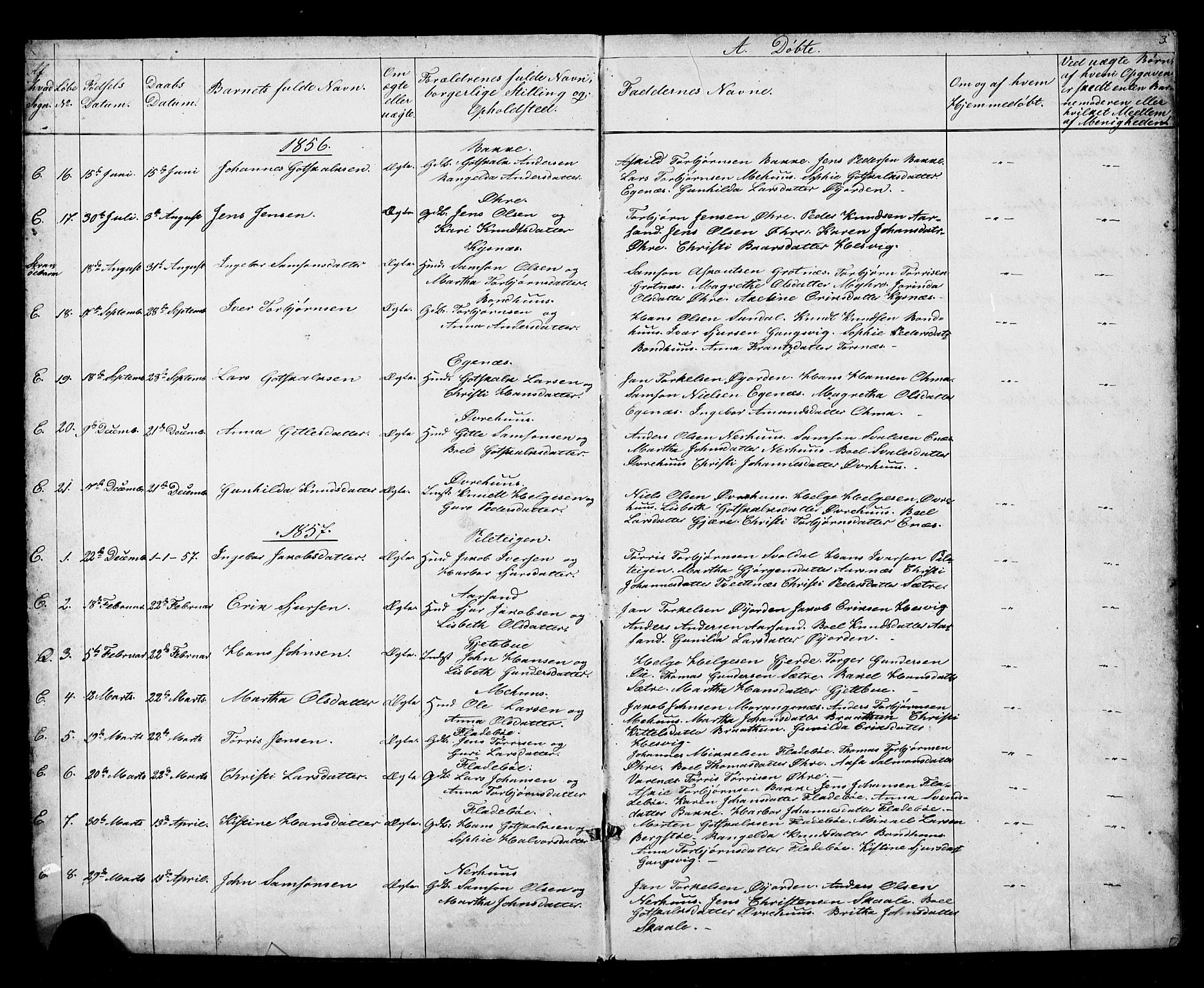 Kvinnherad sokneprestembete, SAB/A-76401/H/Hab: Parish register (copy) no. D 1, 1856-1905, p. 3