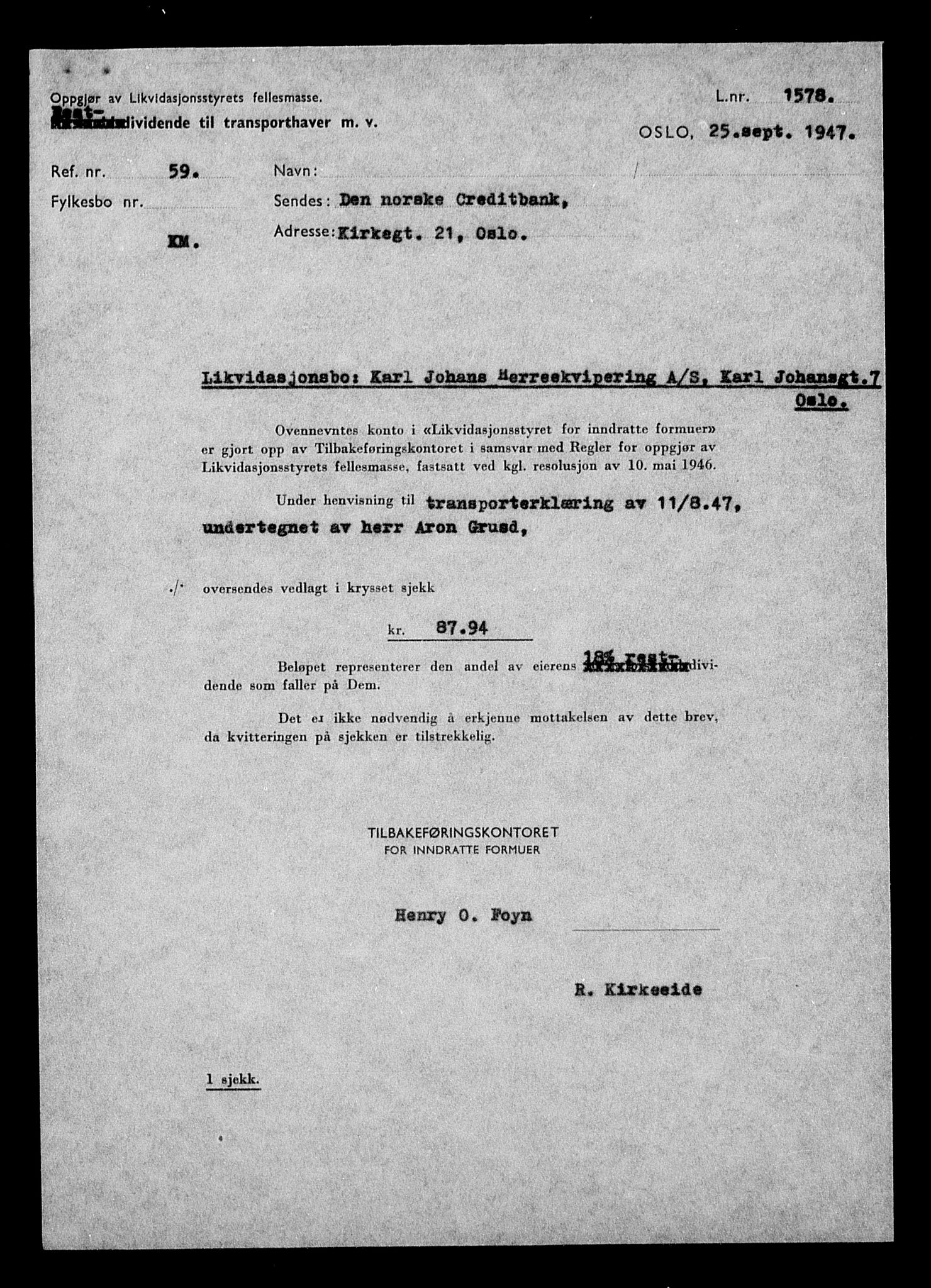 Justisdepartementet, Tilbakeføringskontoret for inndratte formuer, AV/RA-S-1564/H/Hc/Hcc/L0949: --, 1945-1947, p. 41