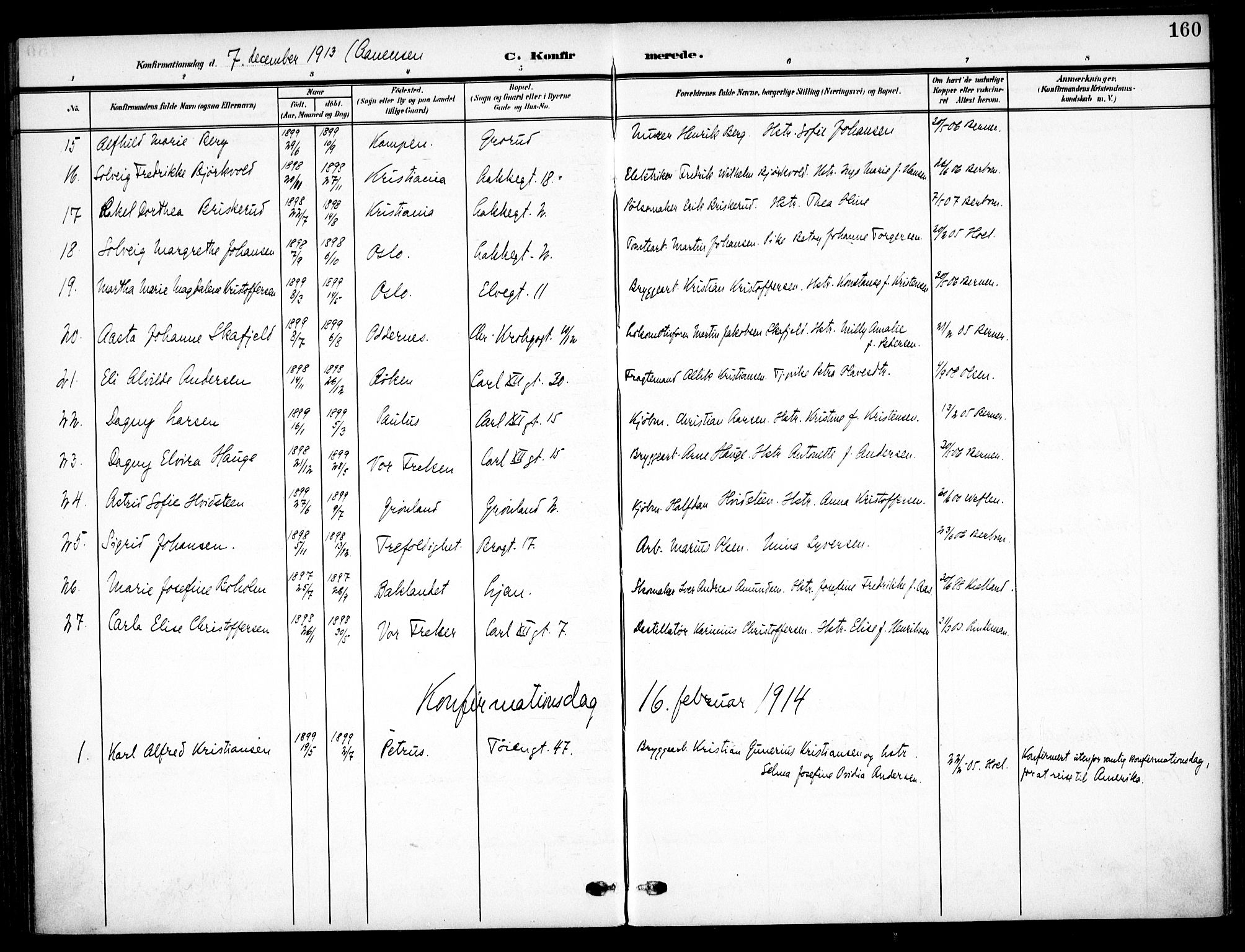 Vaterland prestekontor Kirkebøker, AV/SAO-A-10880/F/Fa/L0001: Parish register (official) no. 1, 1907-1930, p. 160