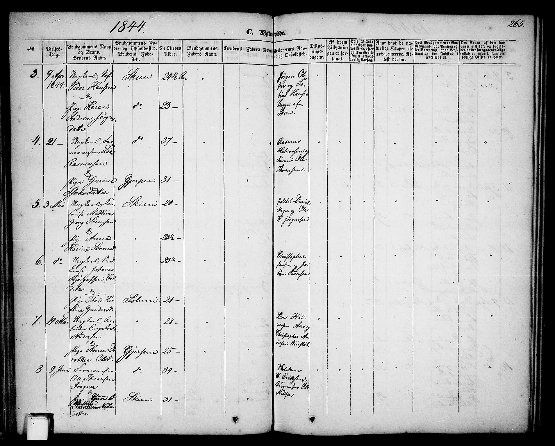 Skien kirkebøker, SAKO/A-302/G/Ga/L0004: Parish register (copy) no. 4, 1843-1867, p. 265