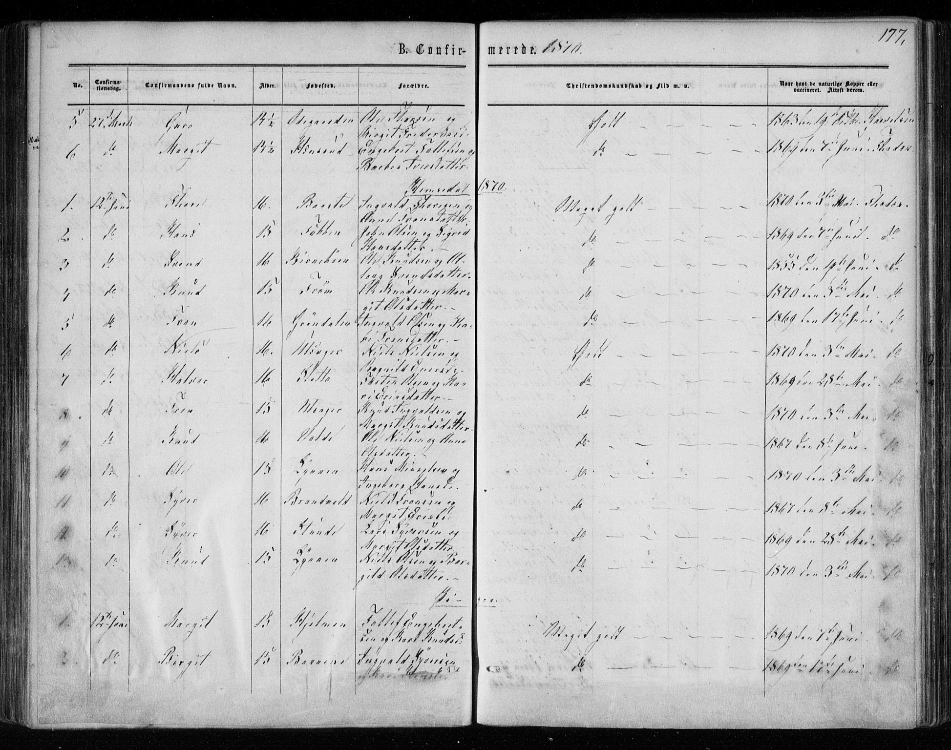 Gol kirkebøker, AV/SAKO-A-226/F/Fa/L0003: Parish register (official) no. I 3, 1863-1875, p. 177