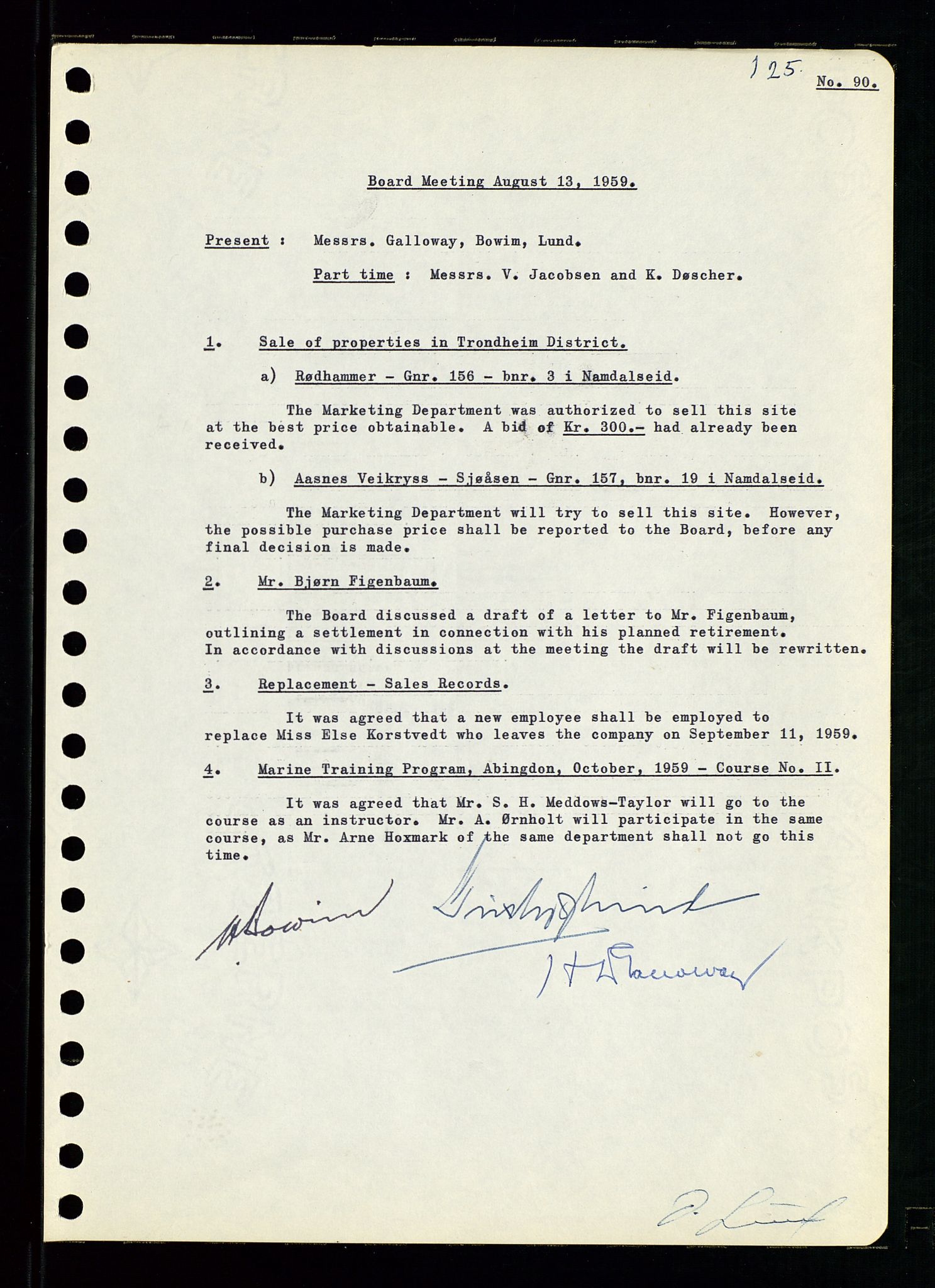 Pa 0982 - Esso Norge A/S, AV/SAST-A-100448/A/Aa/L0001/0001: Den administrerende direksjon Board minutes (styrereferater) / Den administrerende direksjon Board minutes (styrereferater), 1958-1959, p. 125