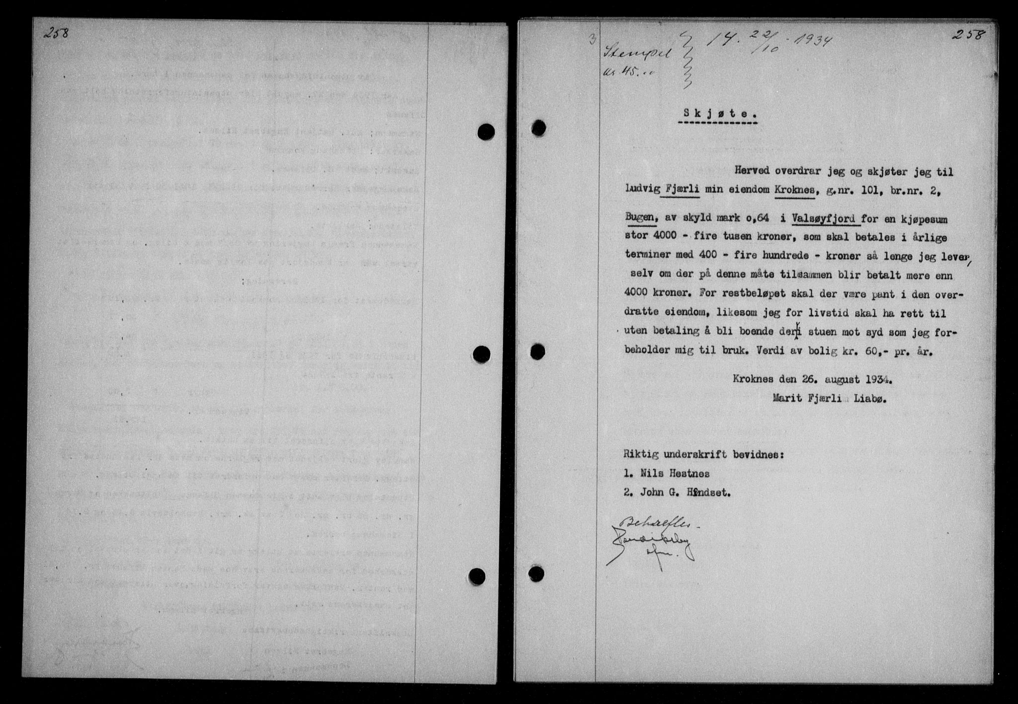 Nordmøre sorenskriveri, AV/SAT-A-4132/1/2/2Ca/L0082: Mortgage book no. 72, 1934-1934, Deed date: 22.10.1934