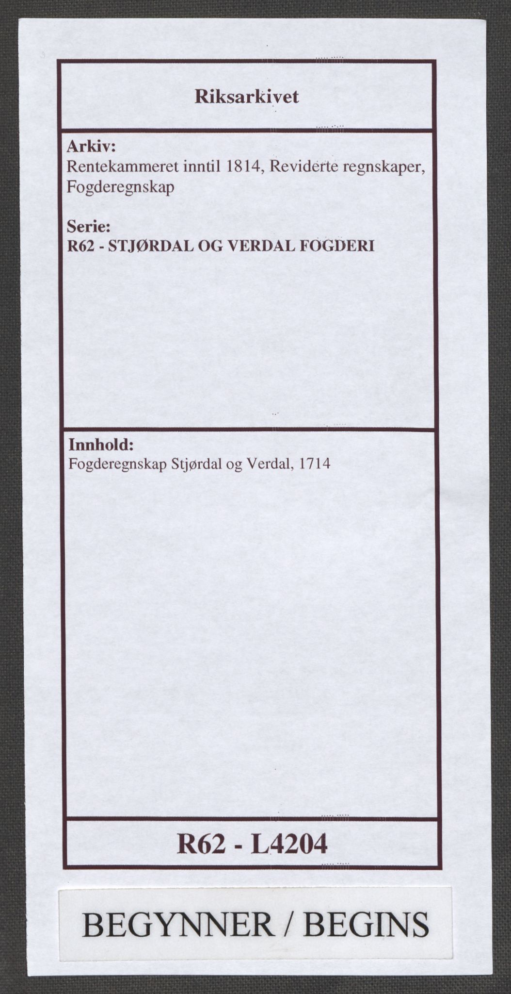 Rentekammeret inntil 1814, Reviderte regnskaper, Fogderegnskap, AV/RA-EA-4092/R62/L4204: Fogderegnskap Stjørdal og Verdal, 1714, p. 1