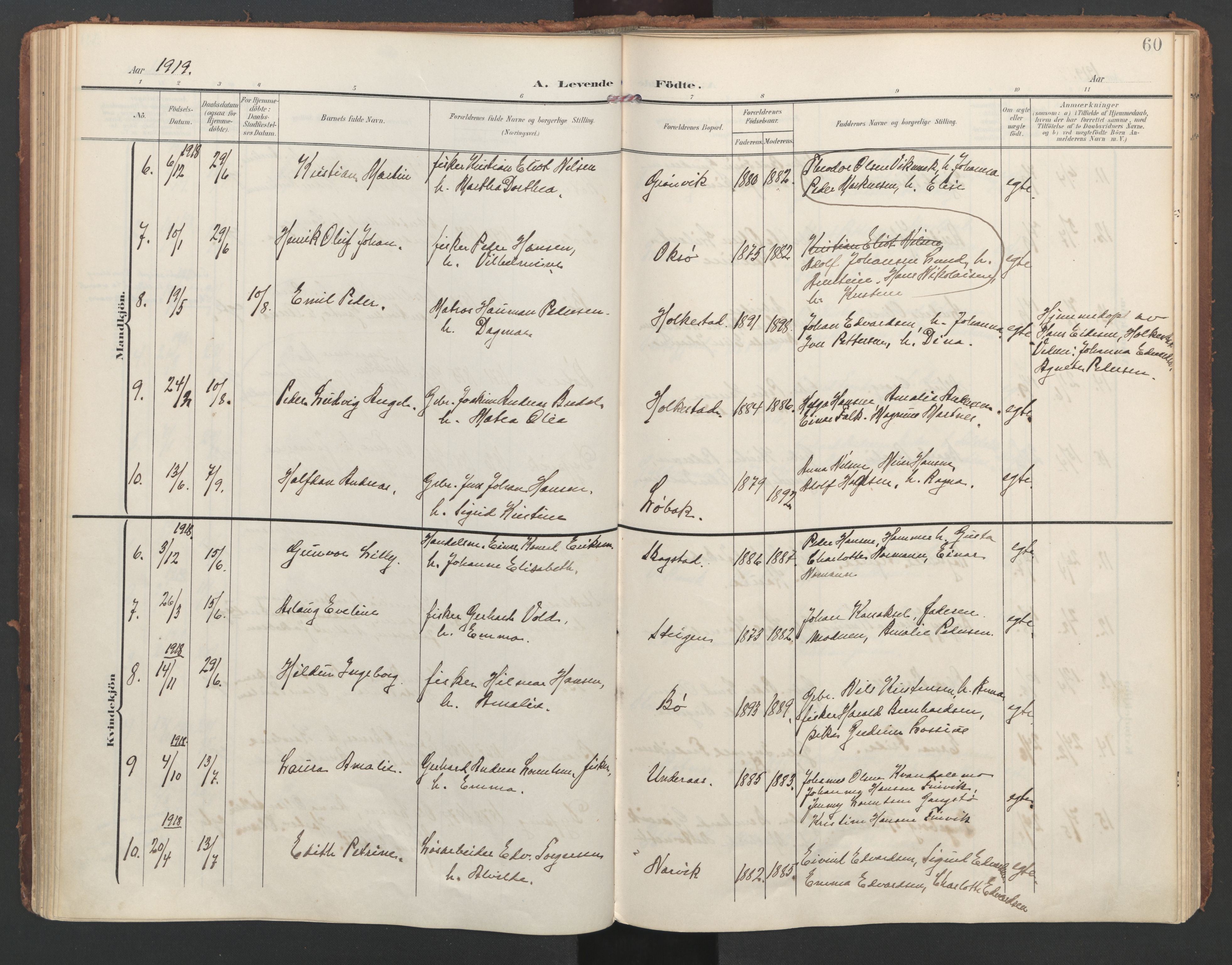 Ministerialprotokoller, klokkerbøker og fødselsregistre - Nordland, AV/SAT-A-1459/855/L0805: Parish register (official) no. 855A13, 1906-1920, p. 60