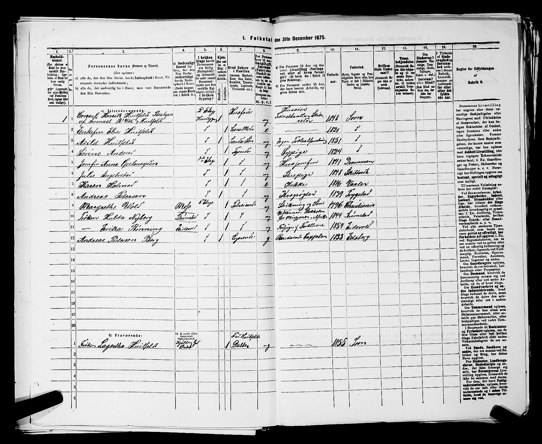 RA, 1875 census for 0201B Vestby/Son, 1875, p. 111