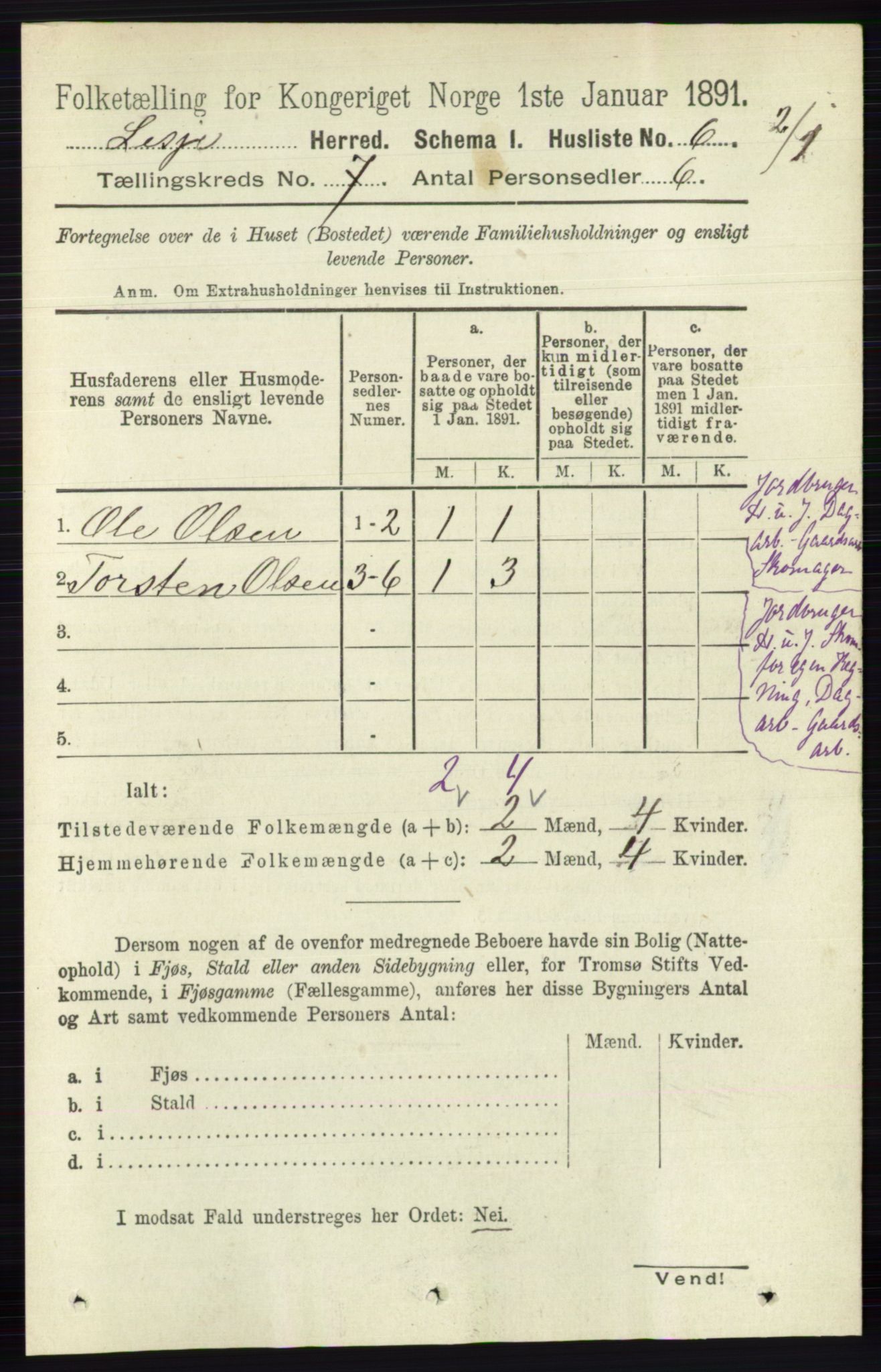 RA, 1891 census for 0512 Lesja, 1891, p. 2413