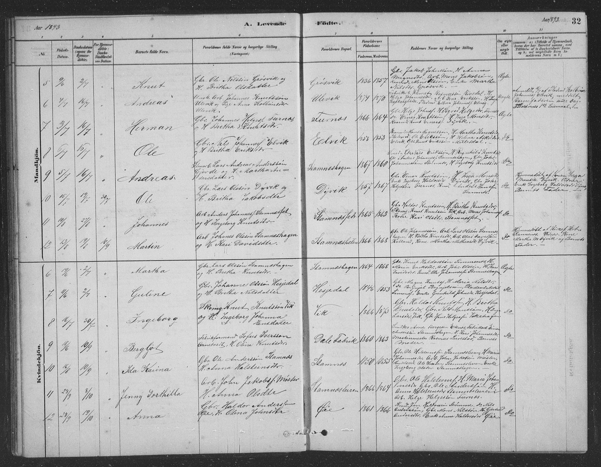Vaksdal Sokneprestembete, SAB/A-78901/H/Hab: Parish register (copy) no. D 1, 1878-1939, p. 32