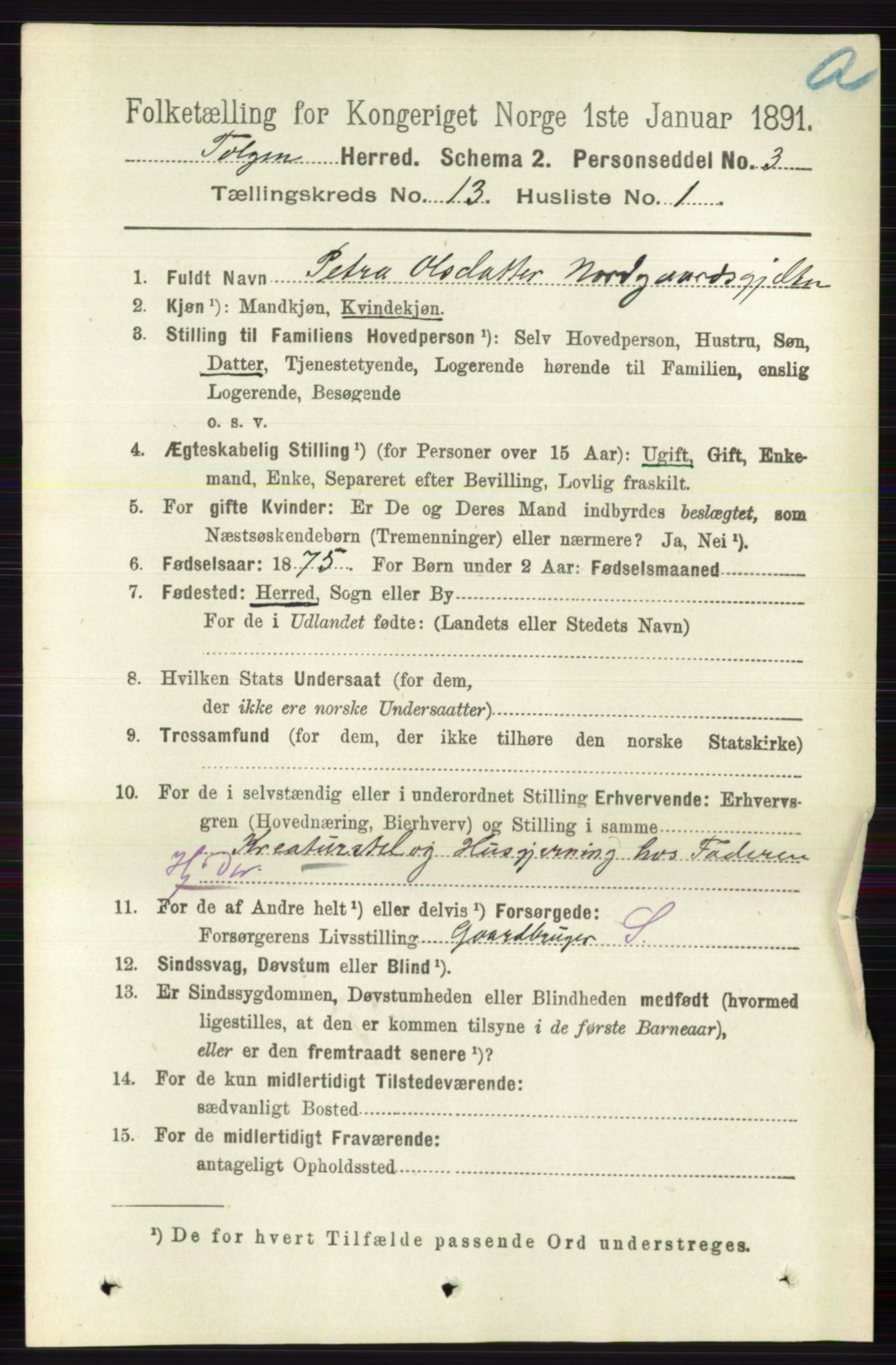 RA, 1891 census for 0436 Tolga, 1891, p. 3882