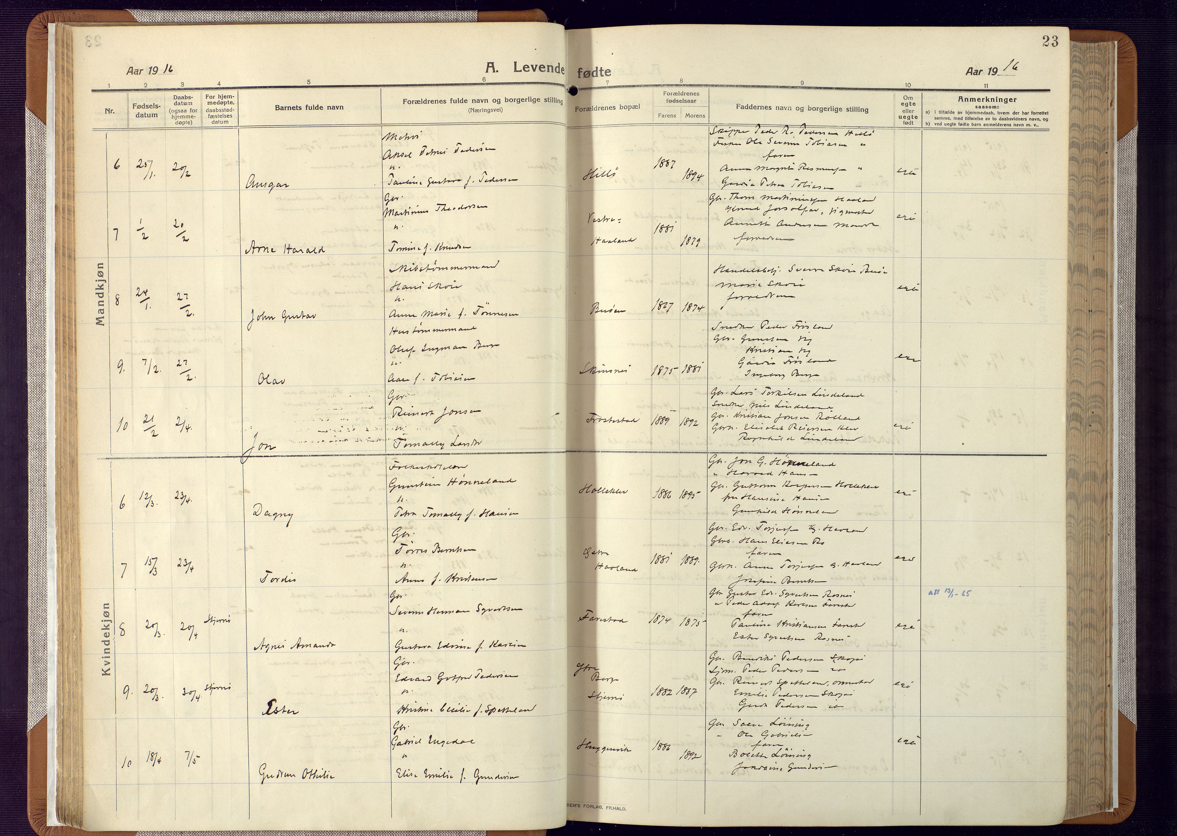 Mandal sokneprestkontor, AV/SAK-1111-0030/F/Fa/Faa/L0022: Parish register (official) no. A 22, 1913-1925, p. 23