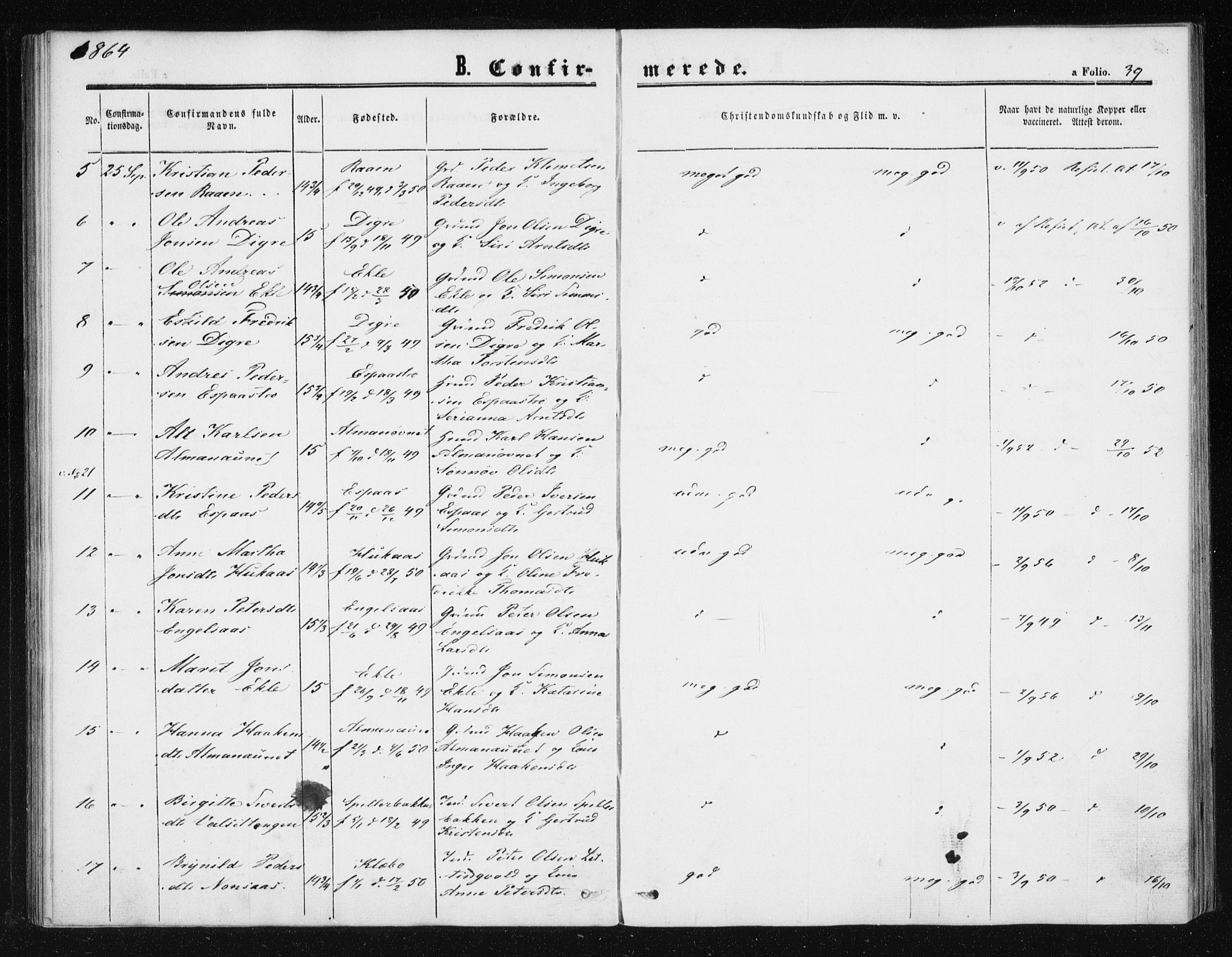 Ministerialprotokoller, klokkerbøker og fødselsregistre - Sør-Trøndelag, SAT/A-1456/608/L0333: Parish register (official) no. 608A02, 1862-1876, p. 39