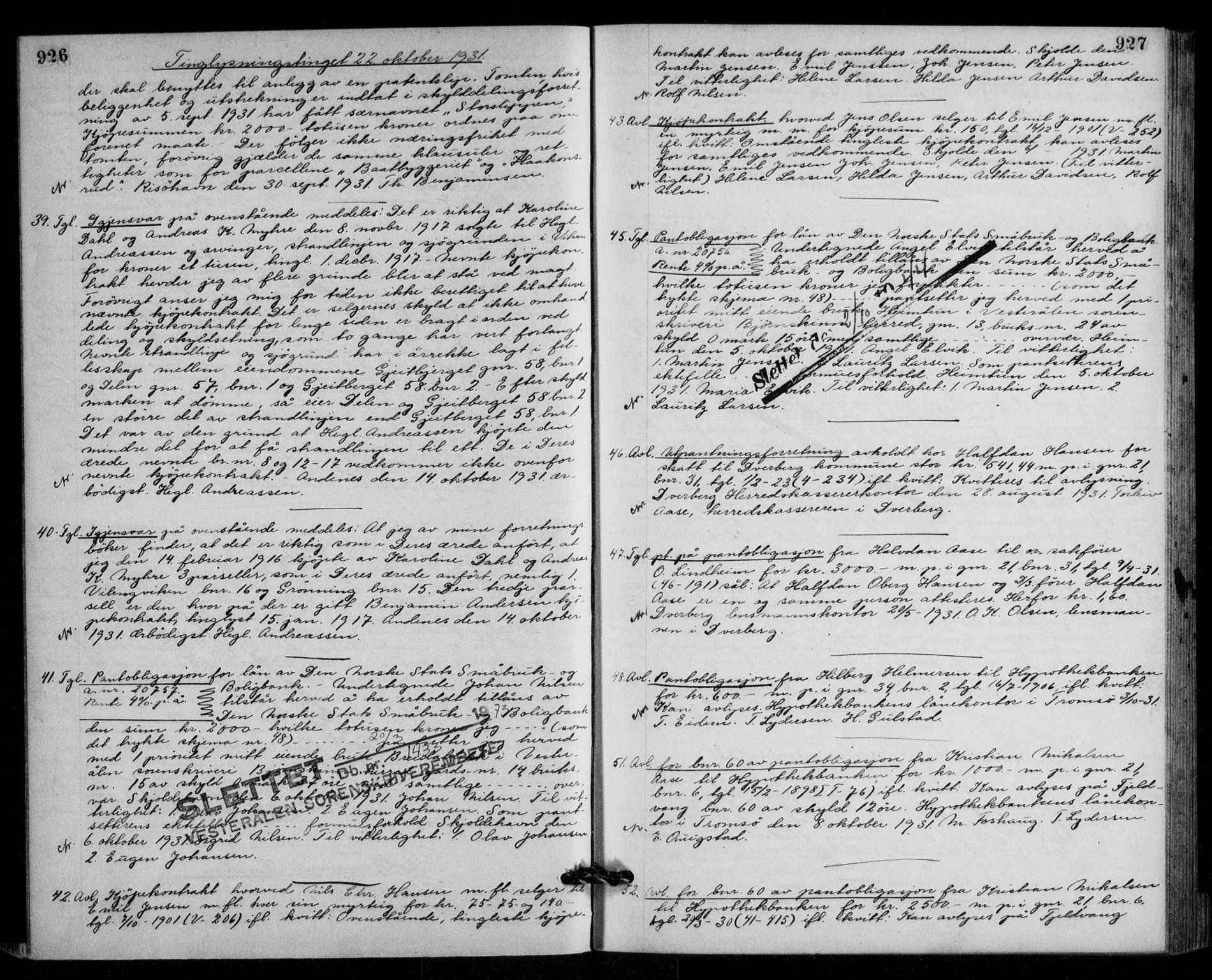 Vesterålen sorenskriveri, SAT/A-4180/1/2/2Ca/L0048: Mortgage book no. 41, 1928-1932, Deed date: 22.10.1931