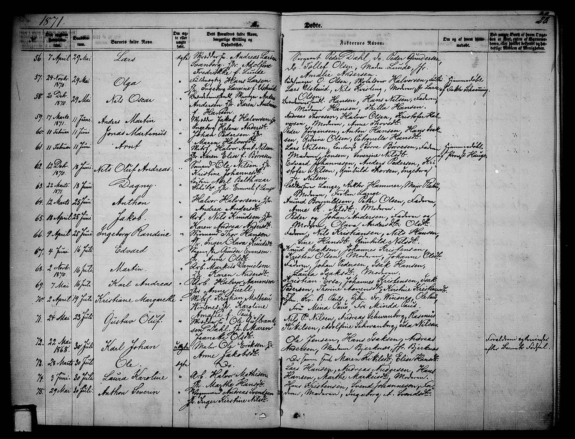 Skien kirkebøker, AV/SAKO-A-302/G/Ga/L0005: Parish register (copy) no. 5, 1868-1880, p. 28