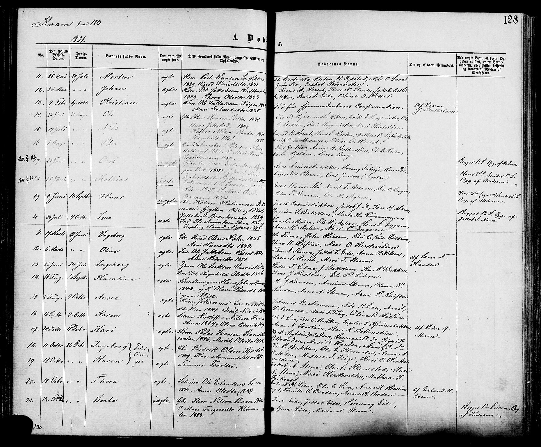 Nord-Fron prestekontor, AV/SAH-PREST-080/H/Ha/Haa/L0002: Parish register (official) no. 2, 1865-1883, p. 128