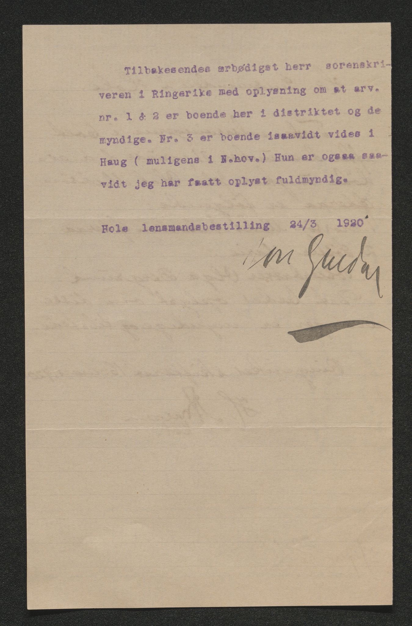Ringerike sorenskriveri, AV/SAKO-A-105/H/Ha/Hab/L0020: Dødsfallslister Hole, 1918-1925