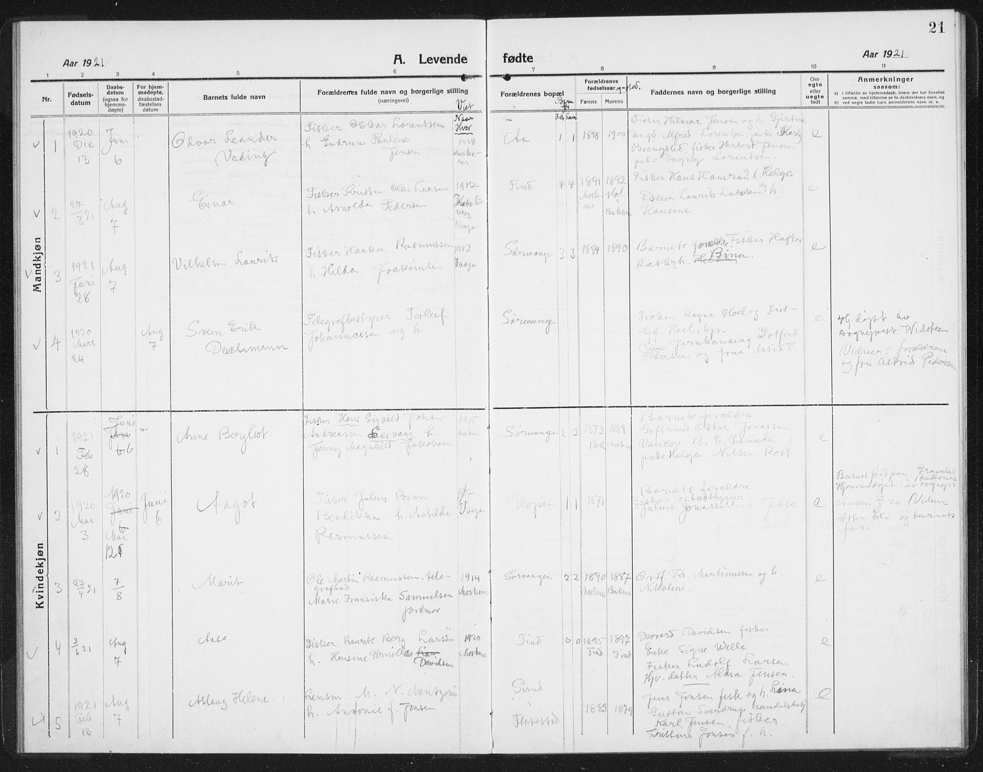 Ministerialprotokoller, klokkerbøker og fødselsregistre - Nordland, AV/SAT-A-1459/886/L1226: Parish register (copy) no. 886C03, 1916-1935, p. 21