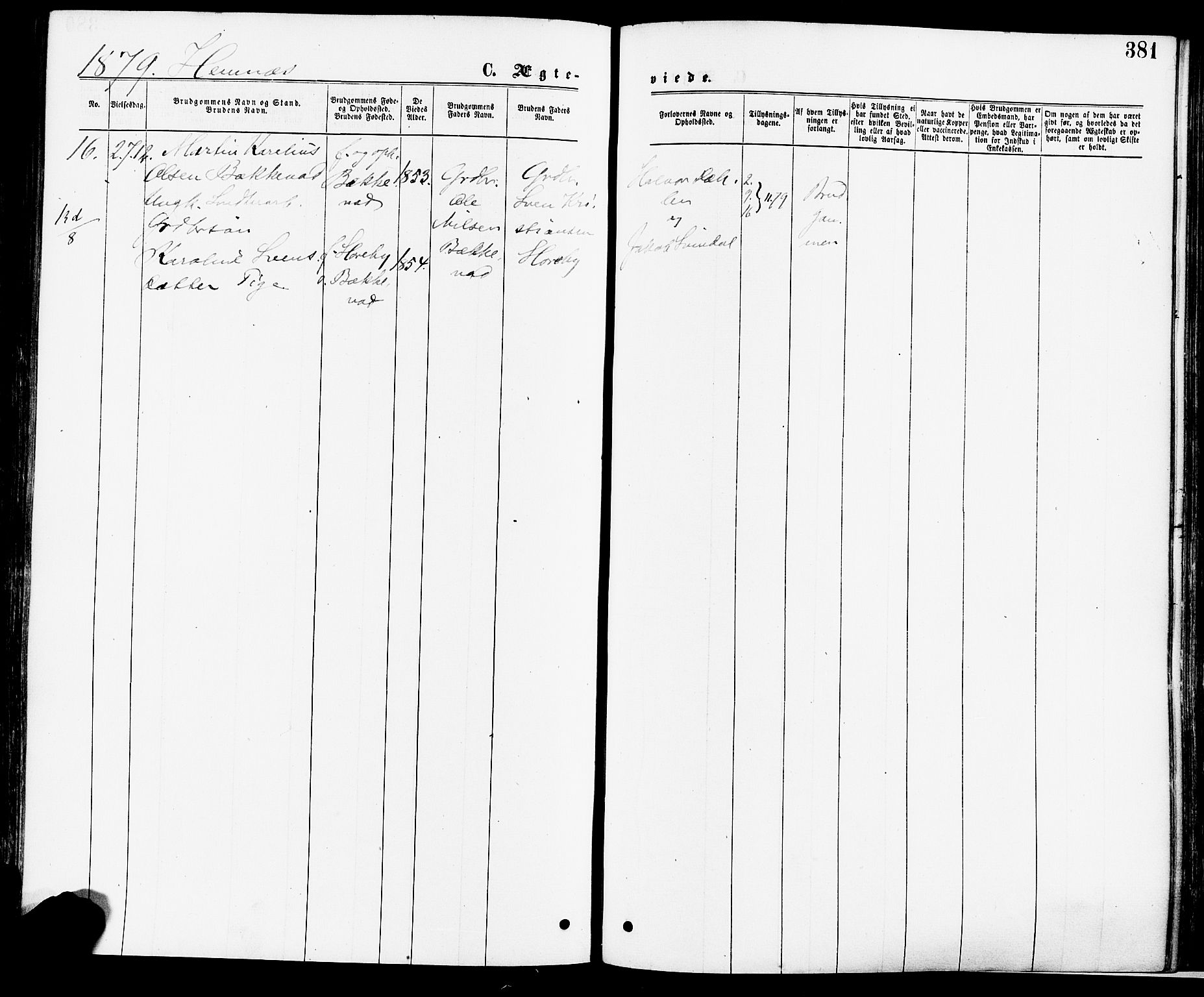 Høland prestekontor Kirkebøker, AV/SAO-A-10346a/F/Fa/L0012.a: Parish register (official) no. I 12A, 1869-1879, p. 381