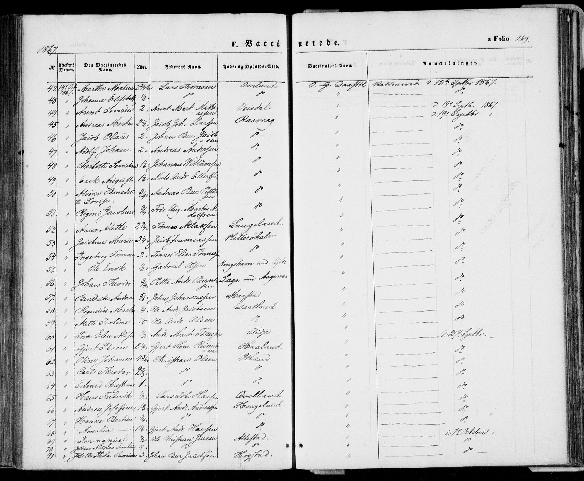 Flekkefjord sokneprestkontor, SAK/1111-0012/F/Fa/Fab/L0004: Parish register (official) no. A 4, 1850-1875, p. 269