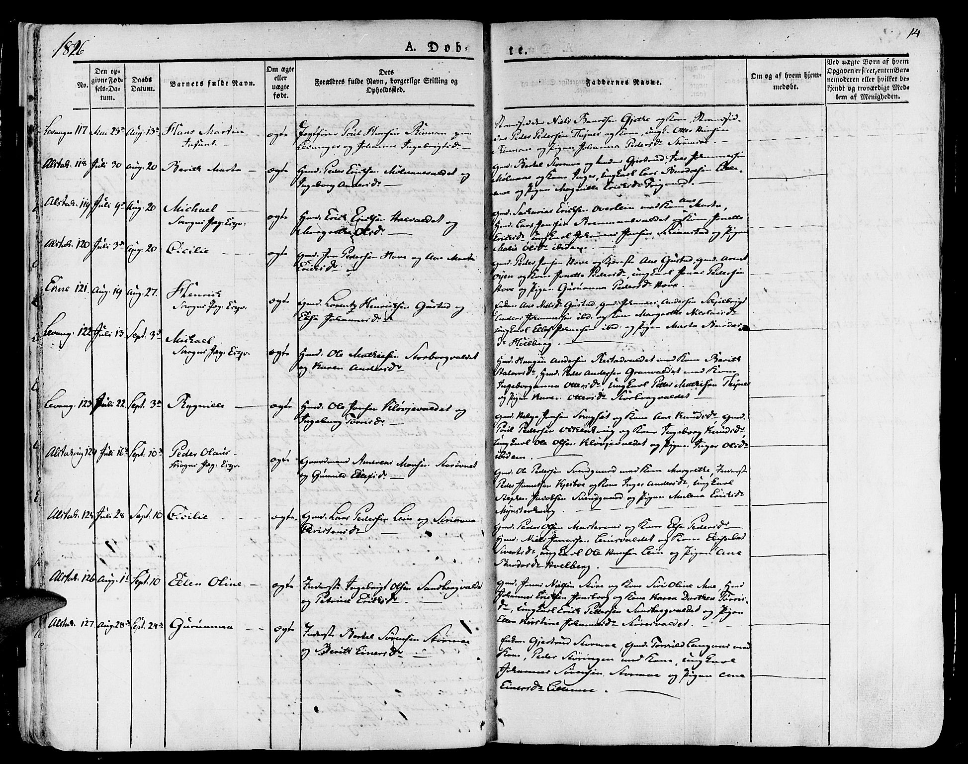 Ministerialprotokoller, klokkerbøker og fødselsregistre - Nord-Trøndelag, AV/SAT-A-1458/717/L0152: Parish register (official) no. 717A05 /1, 1825-1836, p. 14