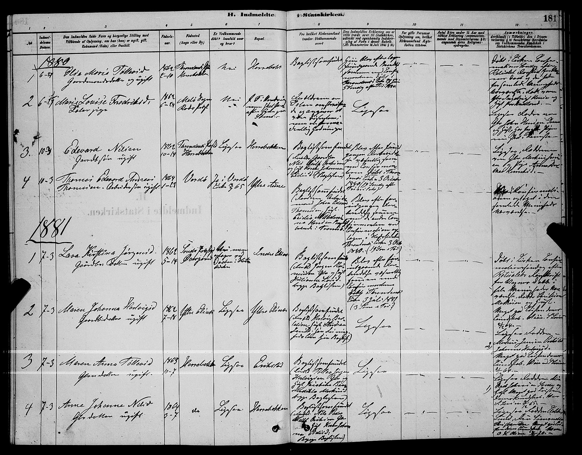 Trondenes sokneprestkontor, SATØ/S-1319/H/Hb/L0010klokker: Parish register (copy) no. 10, 1878-1890, p. 181