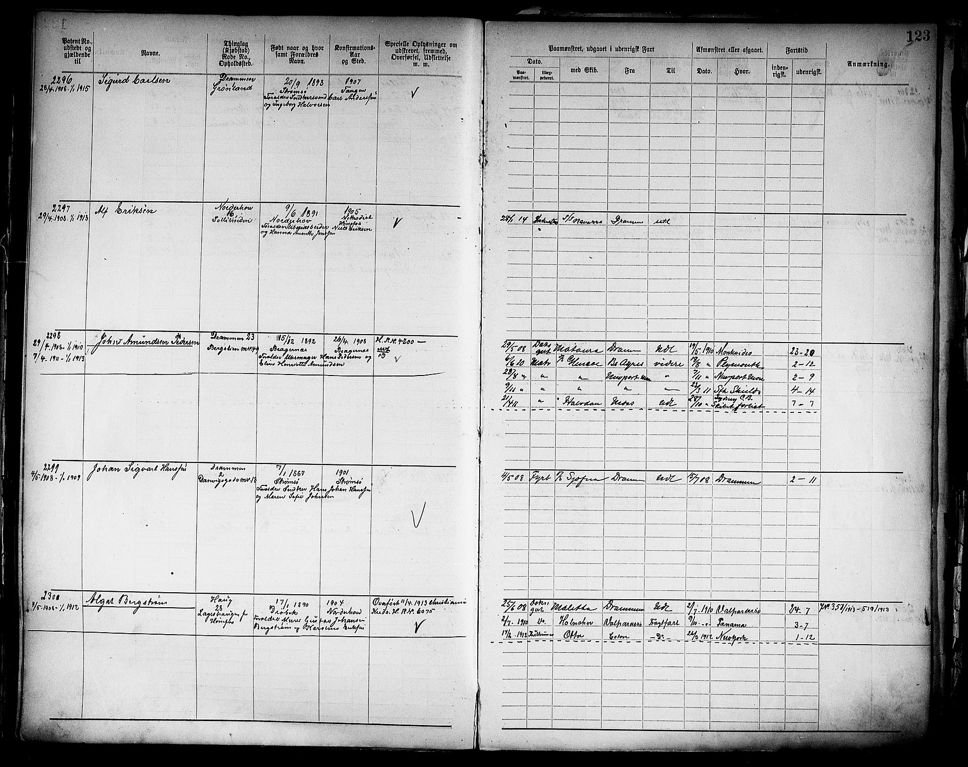 Drammen innrulleringsdistrikt, SAKO/A-781/F/Fb/L0006: Annotasjonsrulle, 1905-1911, p. 125