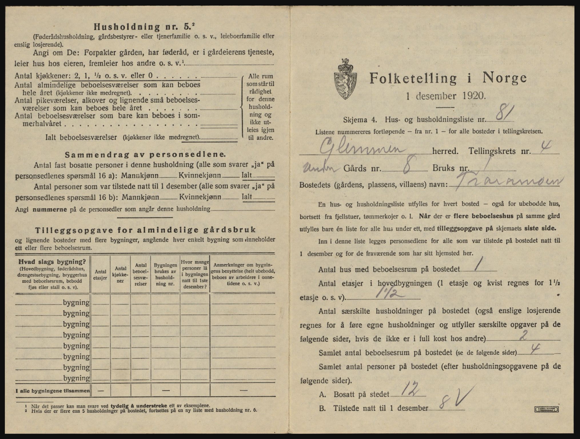 SAO, 1920 census for Glemmen, 1920, p. 1349