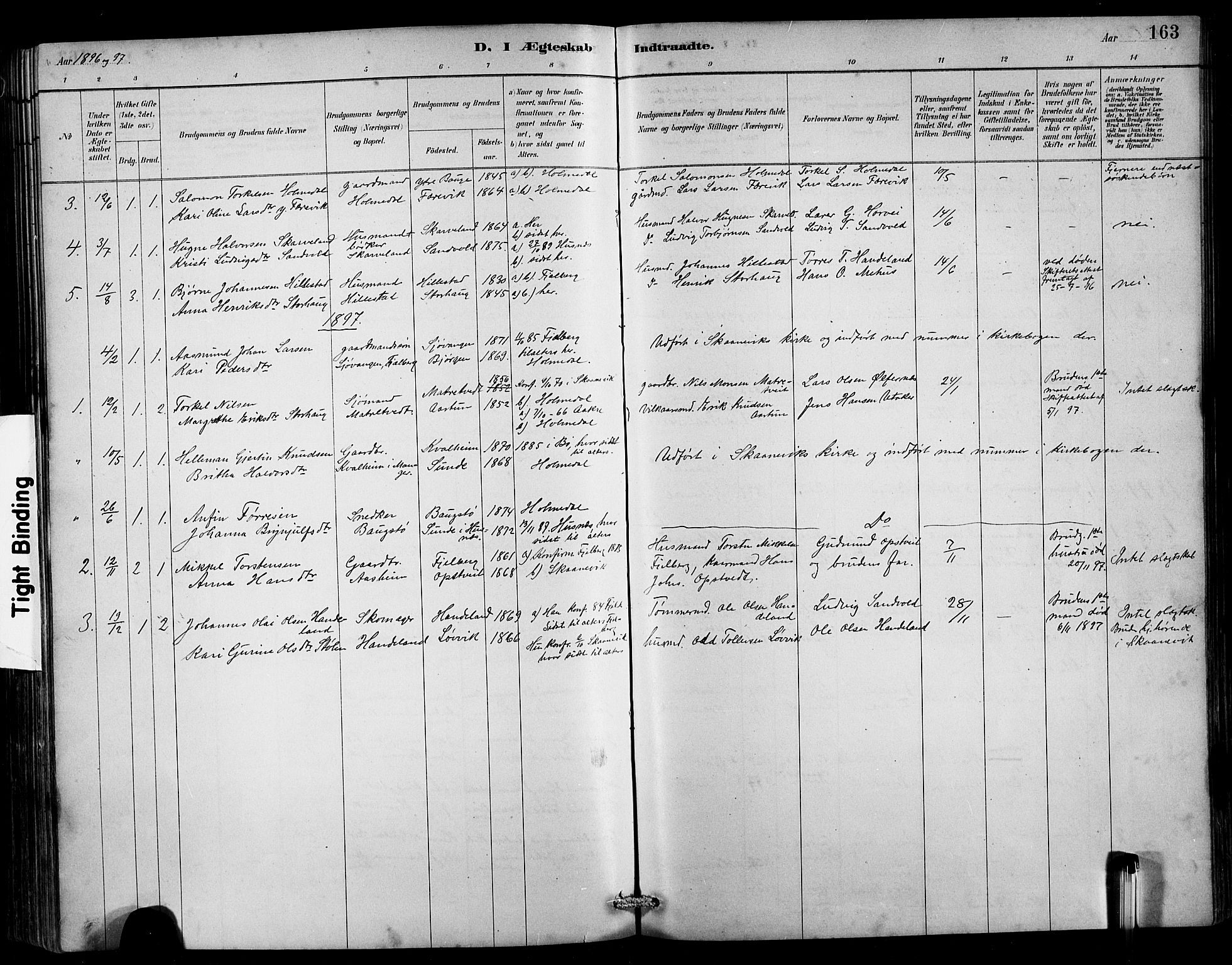 Husnes Sokneprestembete, SAB/A-75901/H/Hab: Parish register (copy) no. B 2, 1884-1914, p. 163