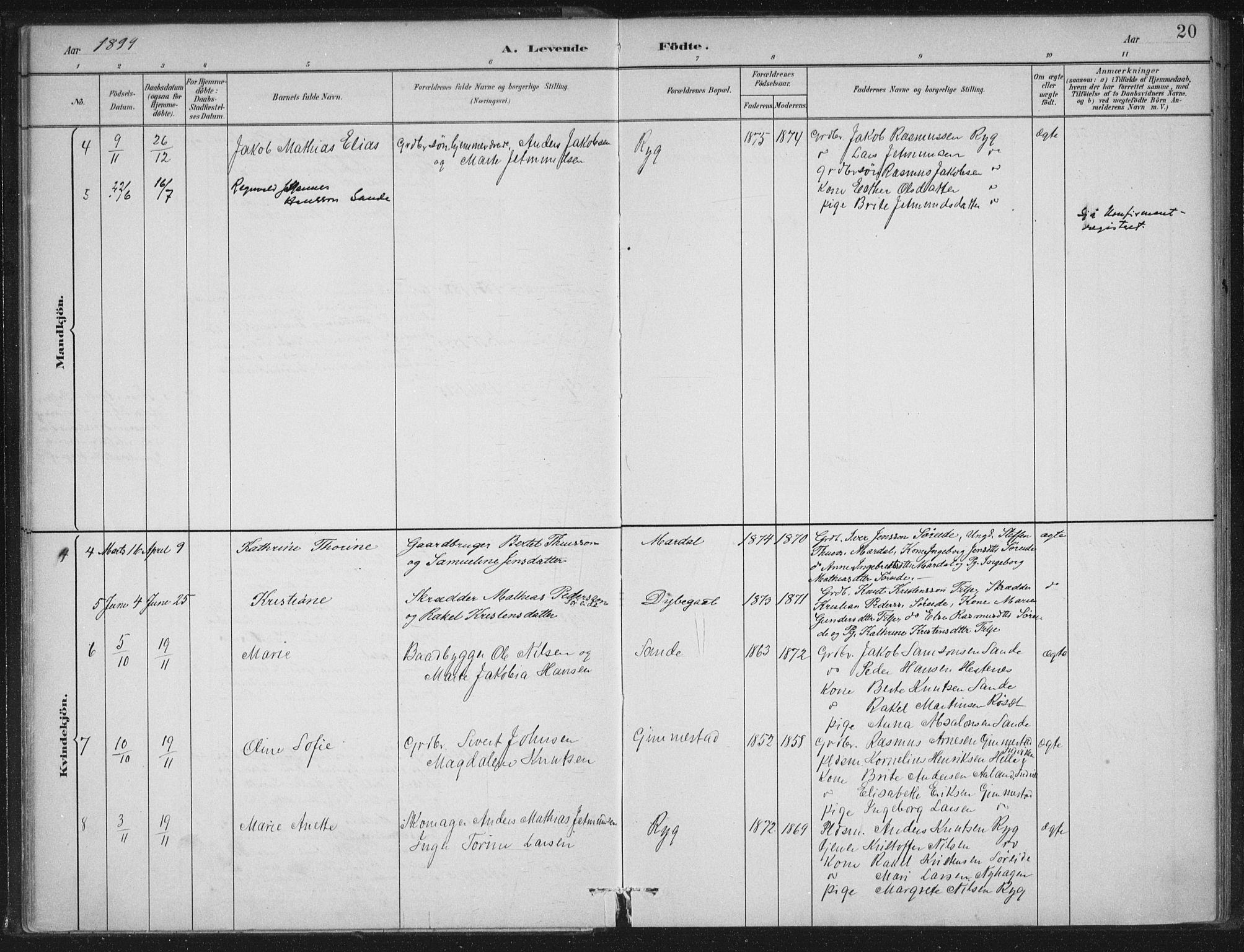 Gloppen sokneprestembete, AV/SAB-A-80101/H/Haa/Haad/L0001: Parish register (official) no. D  1, 1885-1910, p. 20