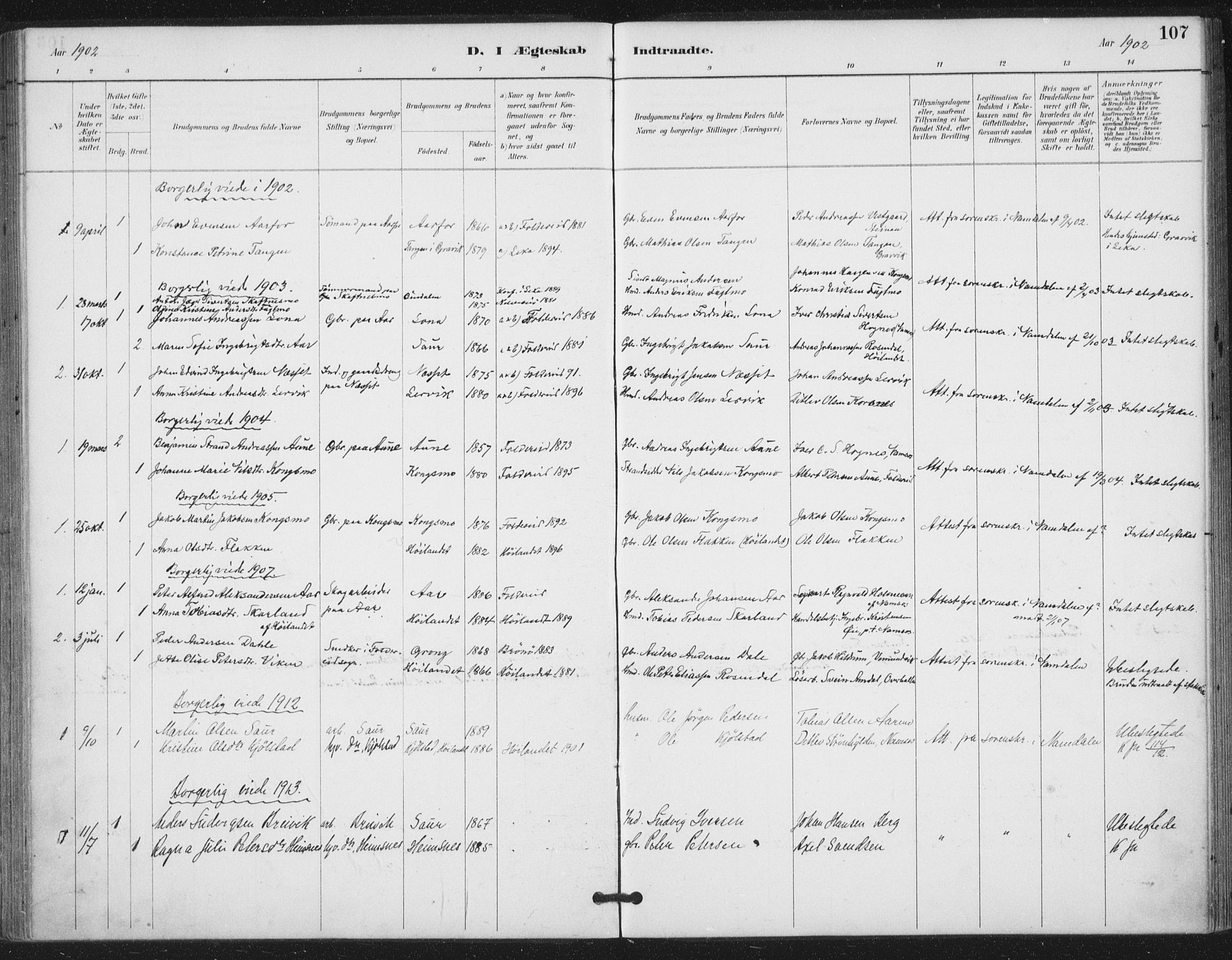 Ministerialprotokoller, klokkerbøker og fødselsregistre - Nord-Trøndelag, AV/SAT-A-1458/783/L0660: Parish register (official) no. 783A02, 1886-1918, p. 107