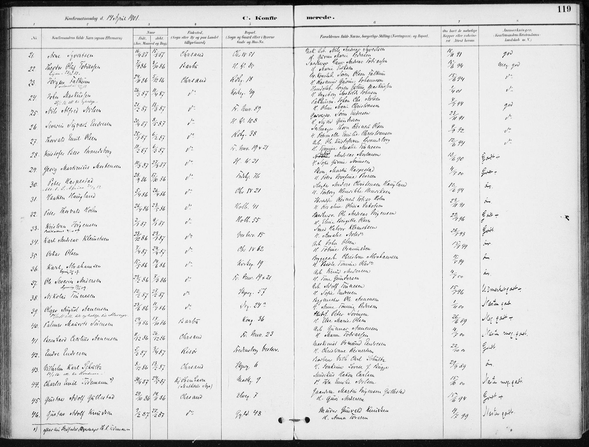 Kristiansand domprosti, AV/SAK-1112-0006/F/Fa/L0020: Parish register (official) no. A 19, 1893-1904, p. 119
