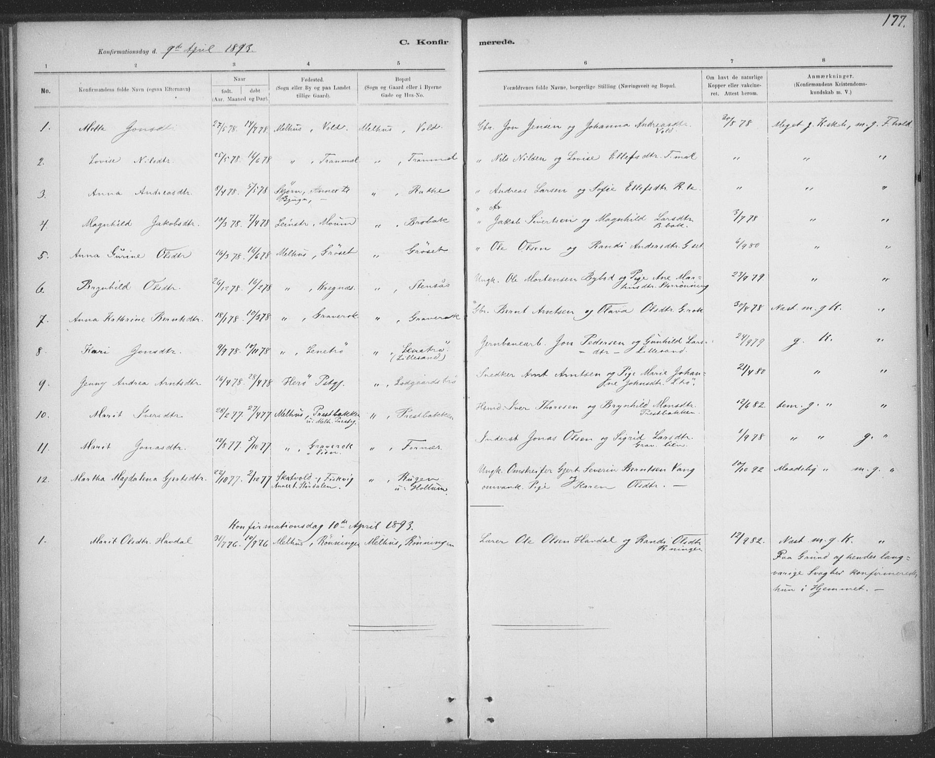 Ministerialprotokoller, klokkerbøker og fødselsregistre - Sør-Trøndelag, SAT/A-1456/691/L1085: Parish register (official) no. 691A17, 1887-1908, p. 177